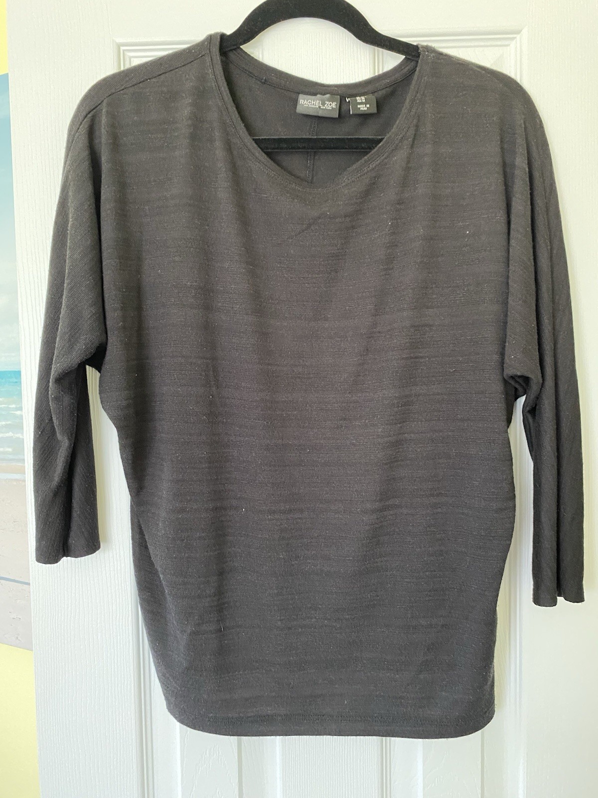 Rachel Zoe Heathered Black Dolman Batwing Sleeve Top Size XS Lightweight