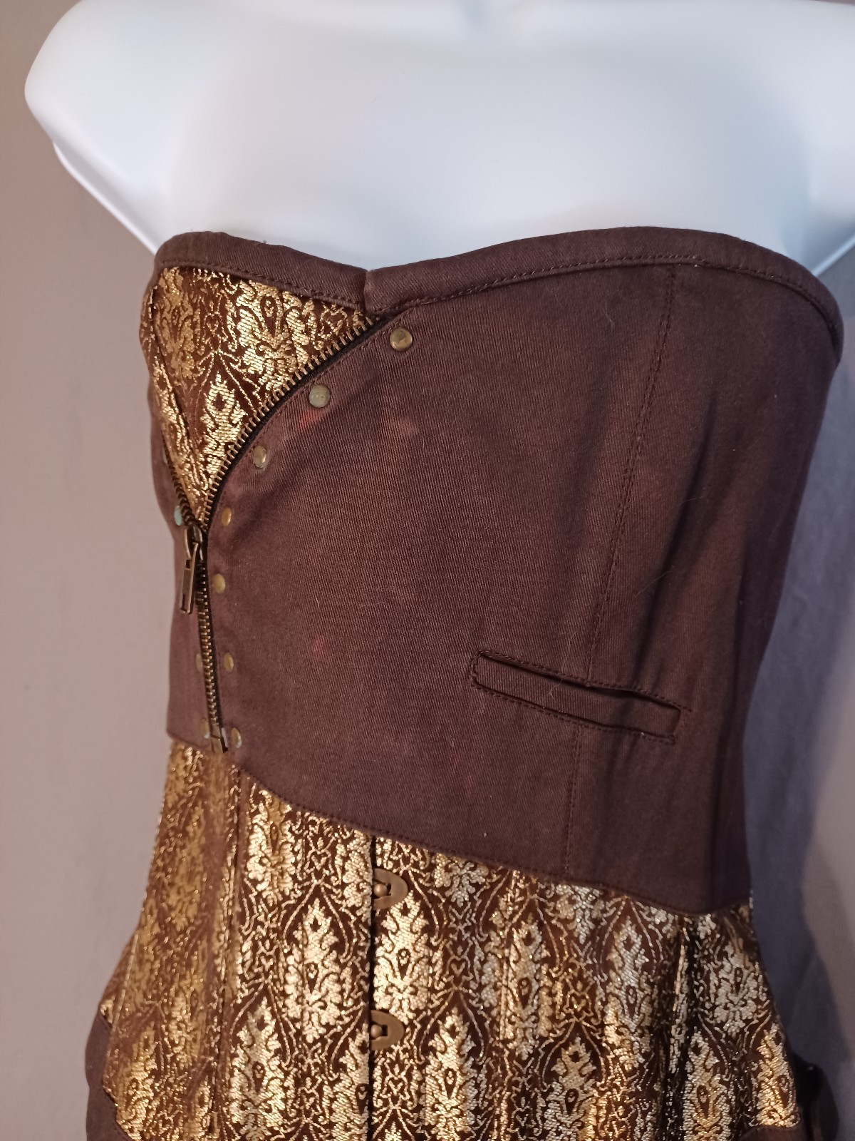 HOA Designs Waist Training Corset Steampunk Coffee Gold And Brown Barcade 32…