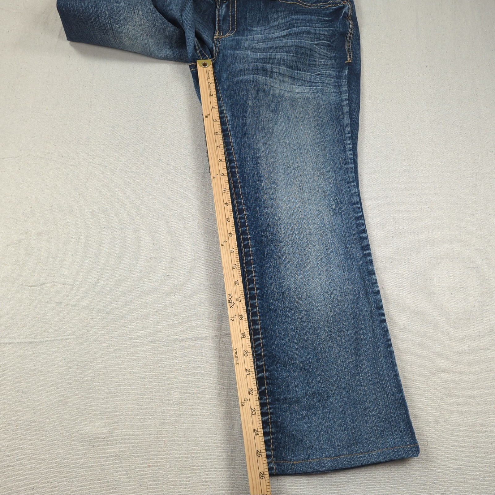 Amethyst Jeans Womens 16 Blue Boot Cut Cropped Low Rise Thick Stitch Flap Pocket