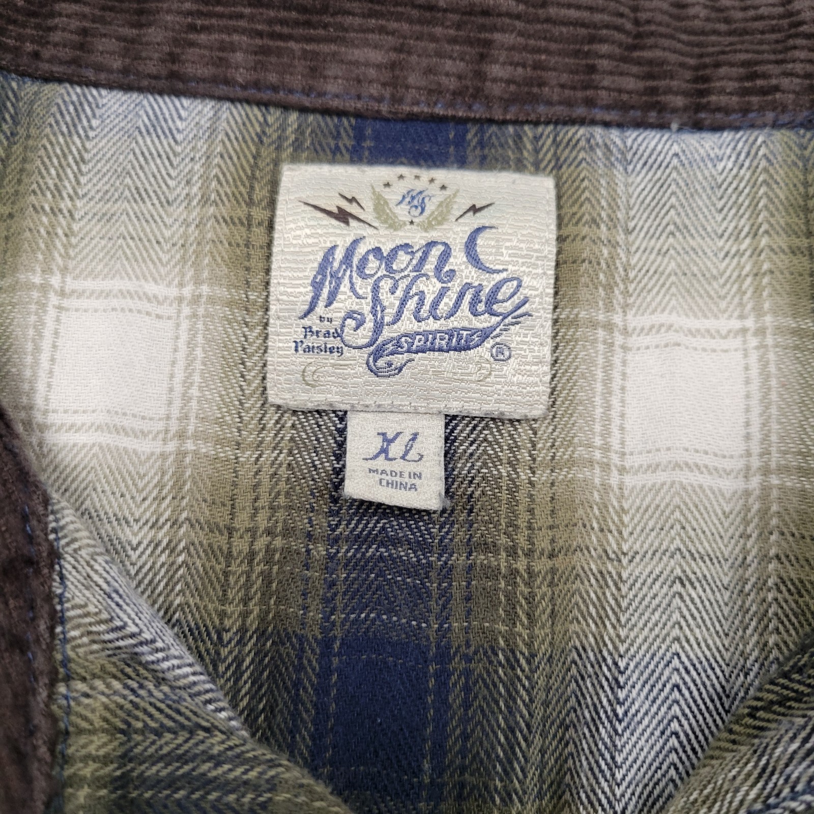 Moon Shine Spirits Snap Front Shirt Mens XL Flannel Plaid Long Sleeve 2 Pocket