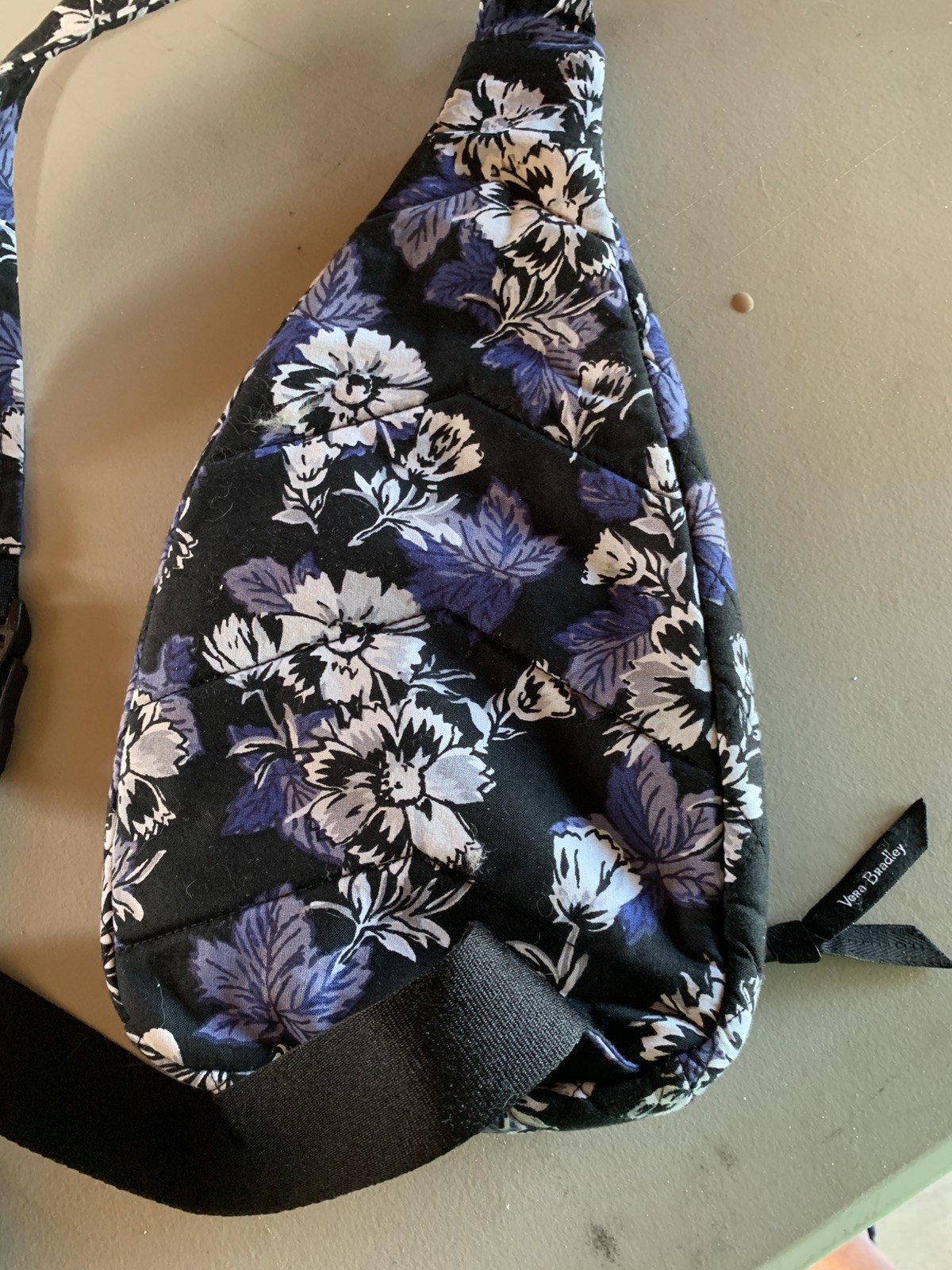 Vera Bradley Frosted Floral Sling Crossbody Bag Black Blue White