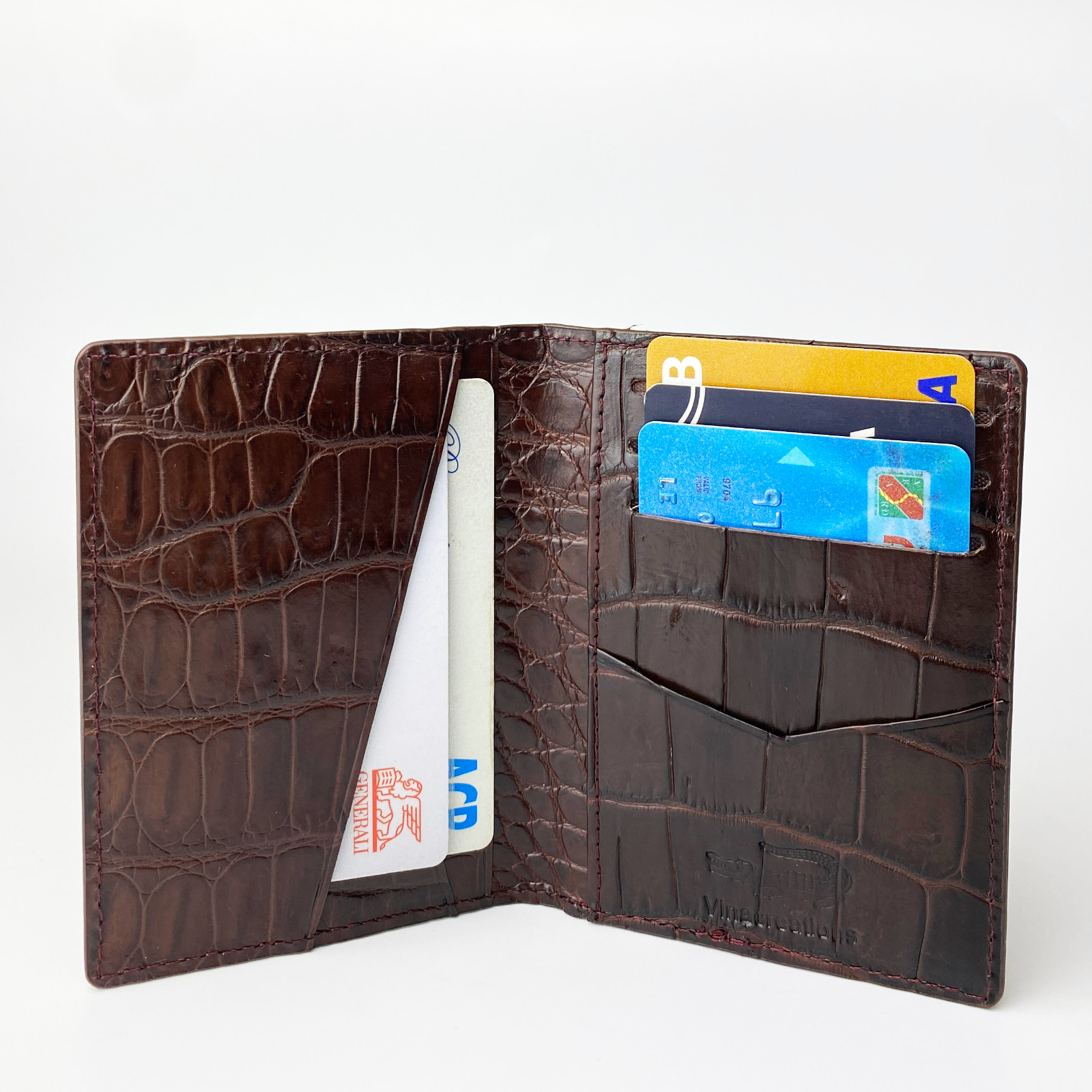 Real Crocodile Brown Mini Leather Bifold Wallet Slim Bifold Wallet RFID Blocking