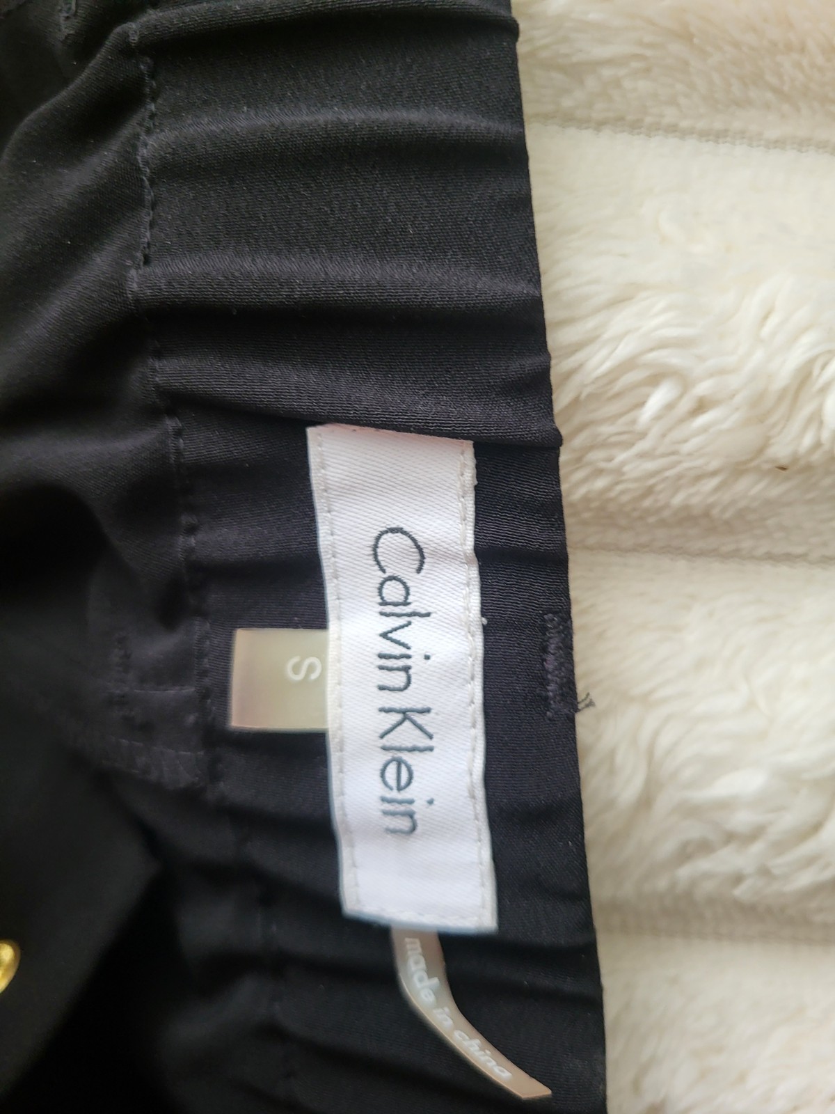 Calvin Klein Ladies Pants Small 30″ Black Gold Snap Pockets Button Accent Straps