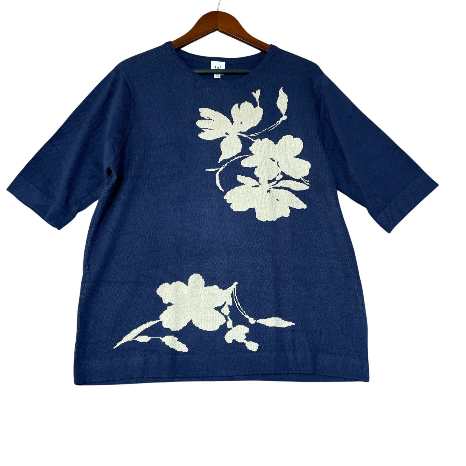 NWT Wrapper Women’s XL Navy Floral Elbow Sleeve Sweater Lightweight Rayon C0989