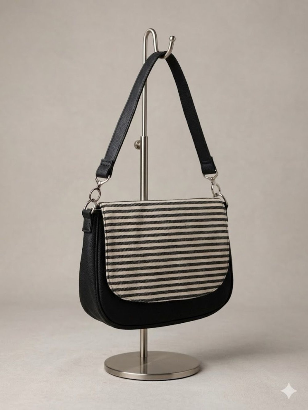 Striped Flap Shoulder Bag – Black & Cream NWOT