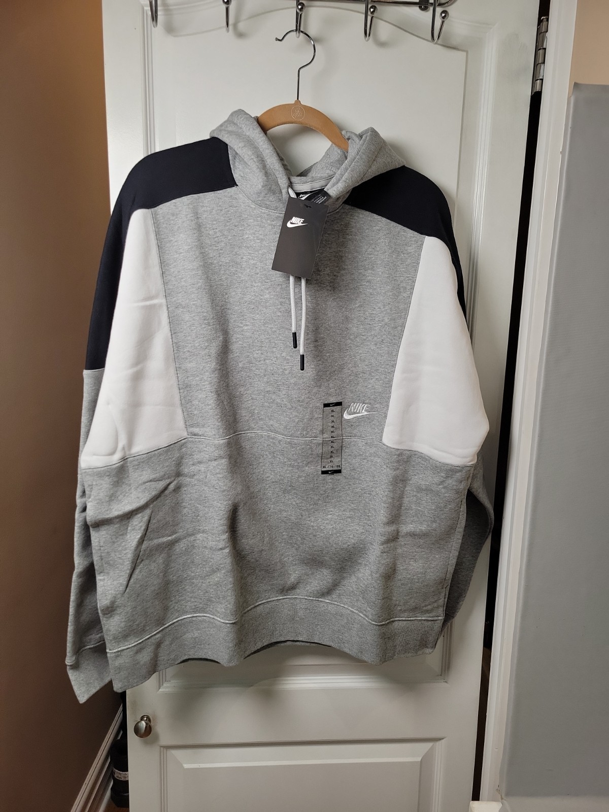 Nike Mens XL Colorblock Pullover Hoodie Black Grey White