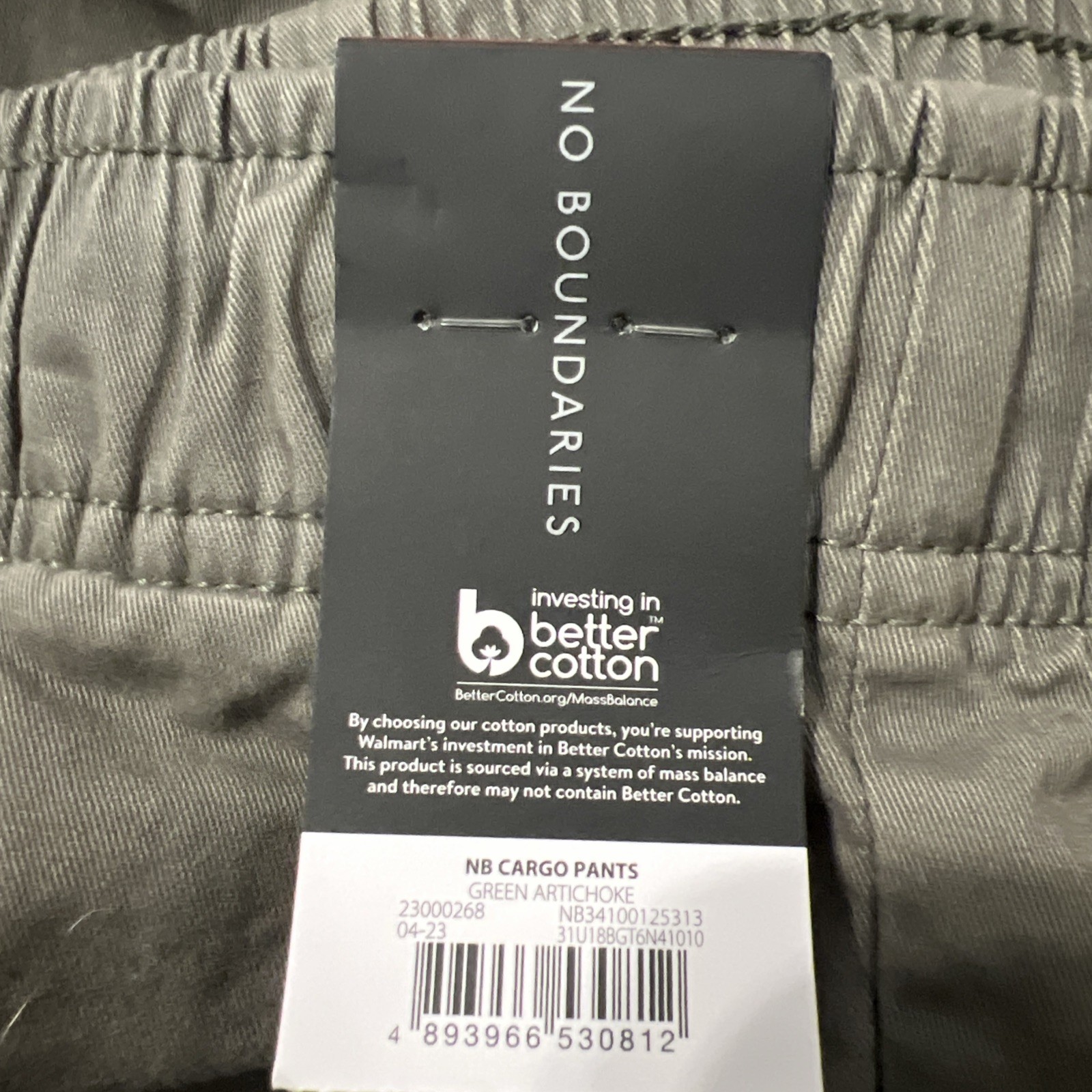 No Boundaries Men Cargo Pants Green Artichoke Size M 32-34 Drawstring Jogger NEW