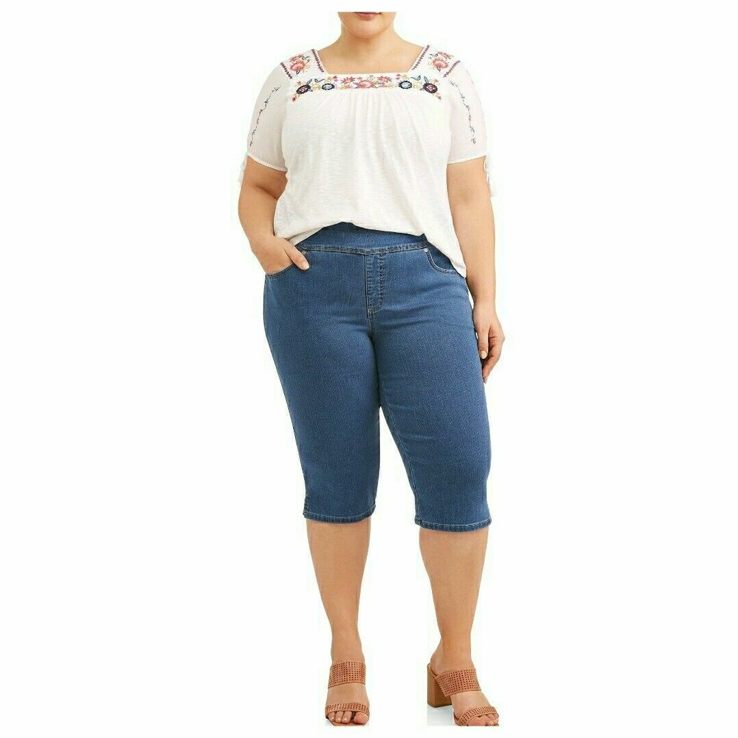 Jack David WOMENS PLUS SIZE Elastic Waist Pull On Stretch Microfiber CAPRI JEANS