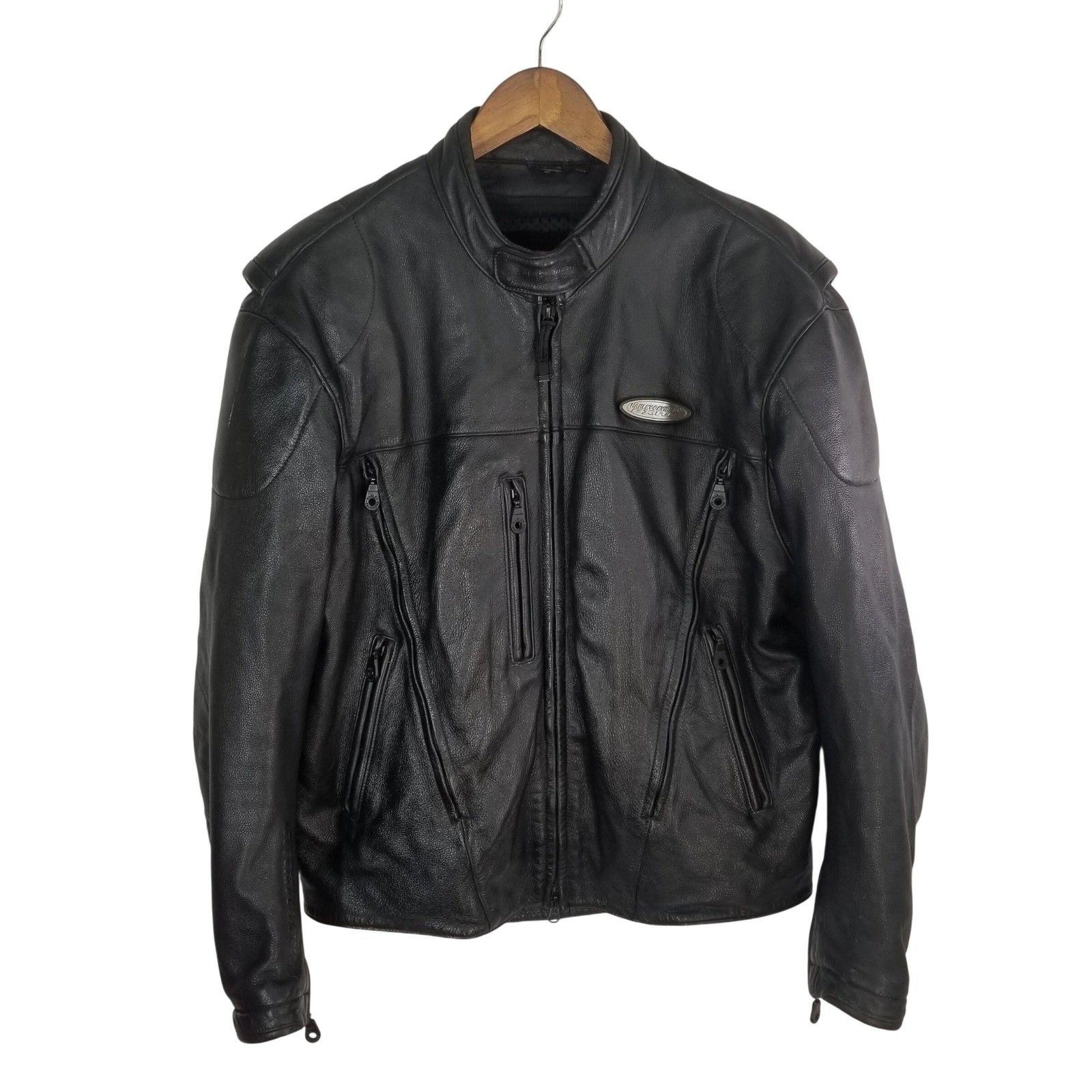 Vtg HARLEY DAVIDSON FXRG Mens L Black Leather Motorcycle Riding Jacket w/Armor