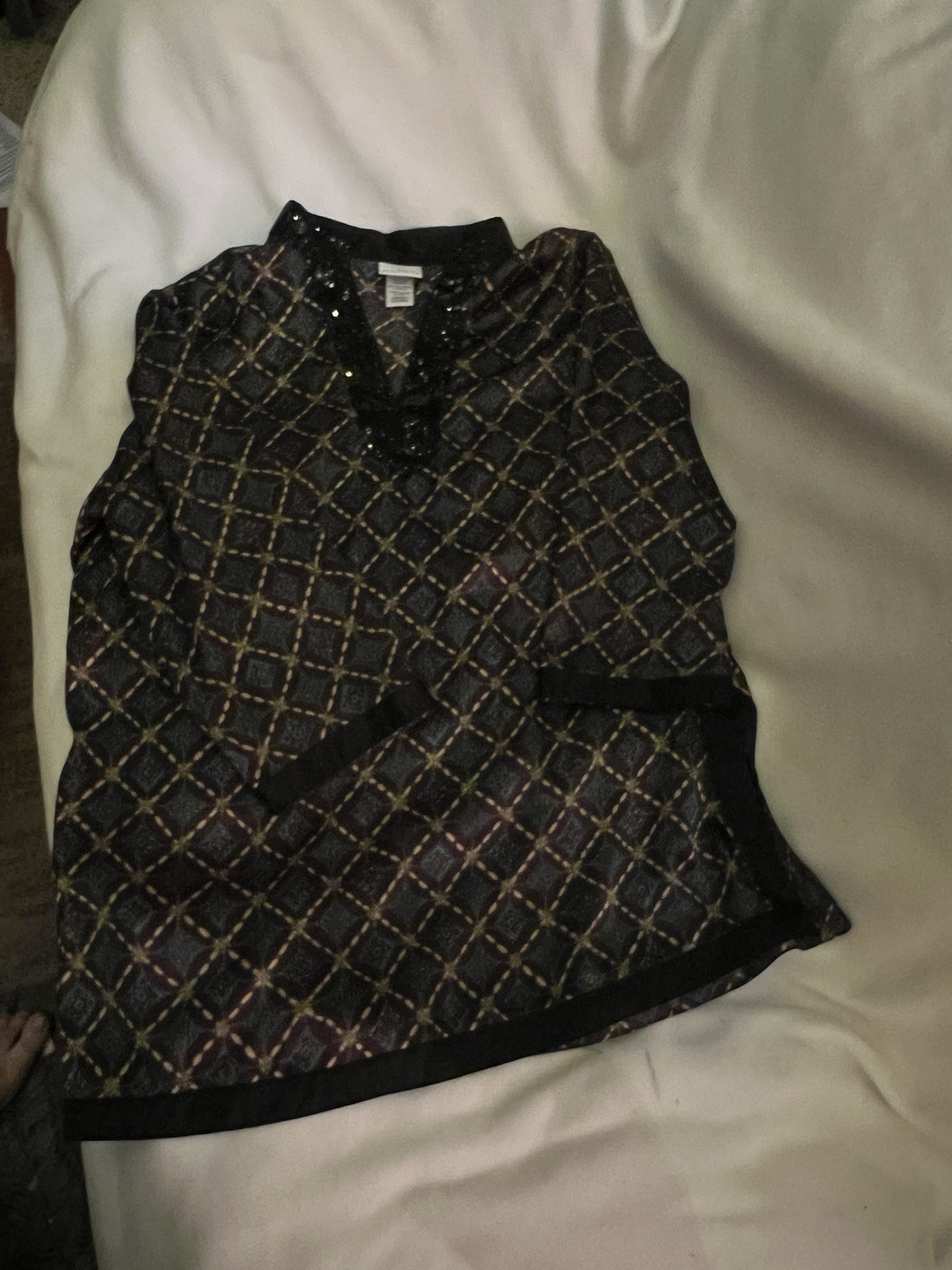 Jaclyn Smith Women’s Large Asian Style With Sequin Trim Blue Brown Tan Black