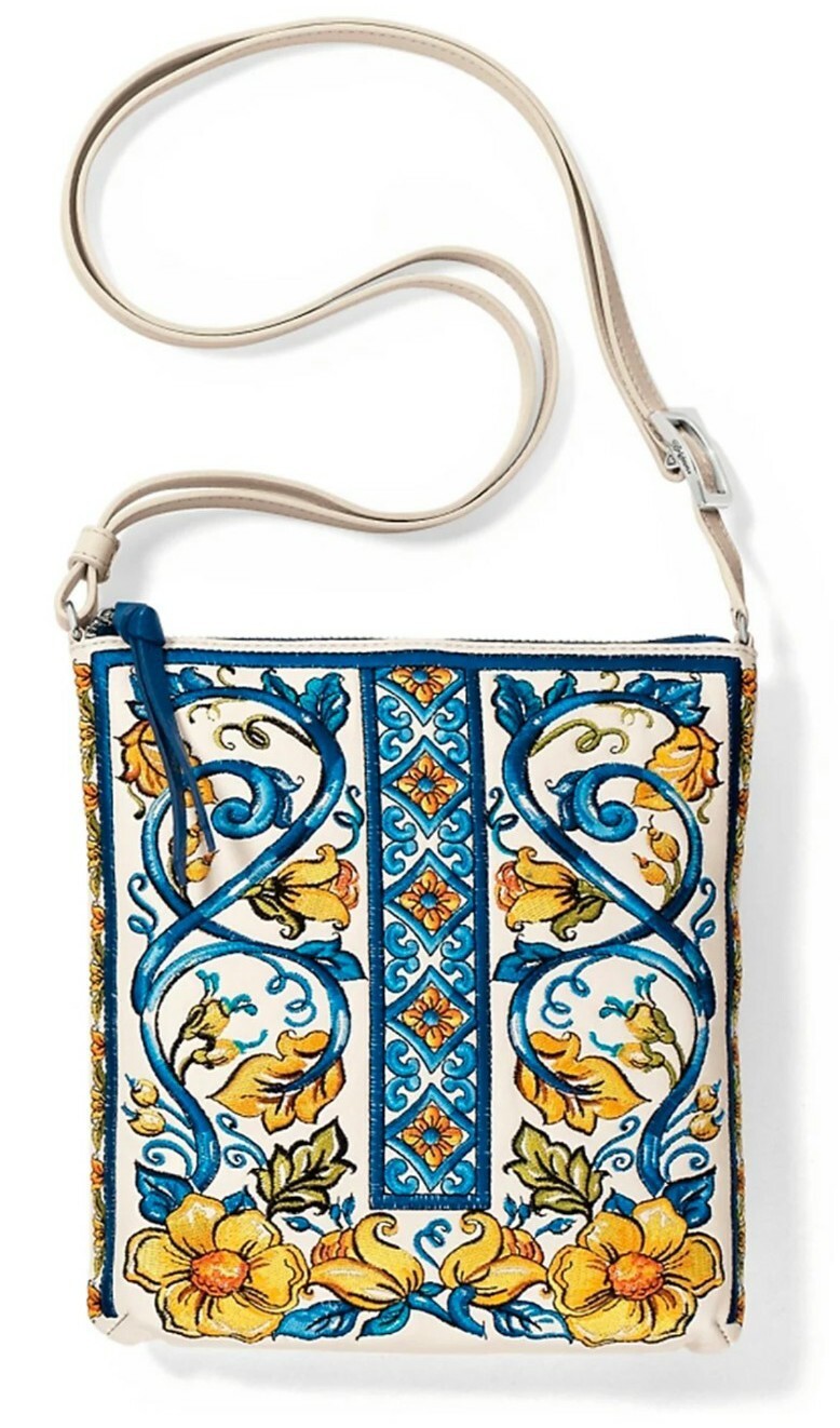 BRIGHTON BELLA LIMONE WHITE LEATHER 108,000 EMBROIDERED STITCHES CORSSBODY POUCH