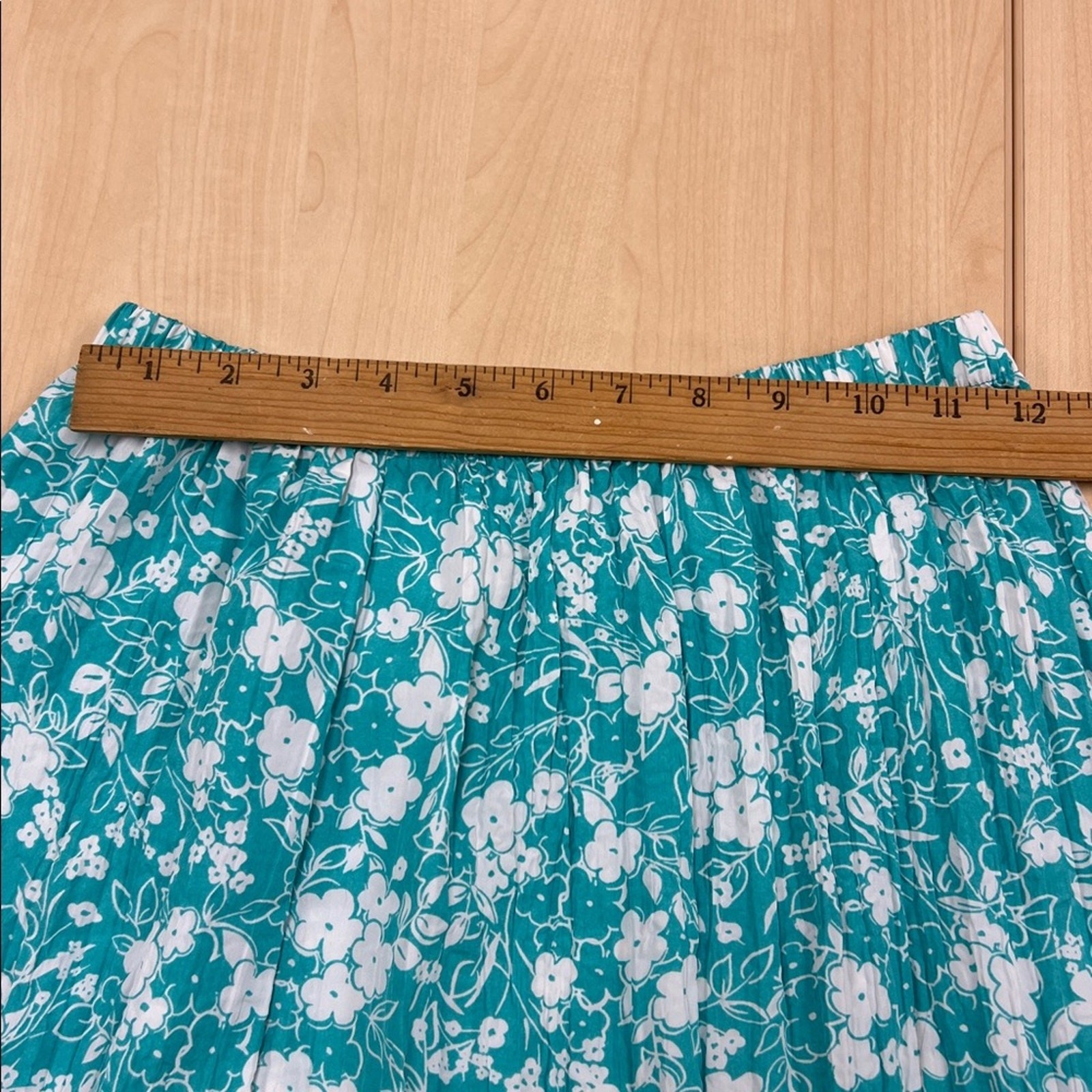 Susan Graver flare tiered patchwork floral midi skirt turquoise and white XXS
