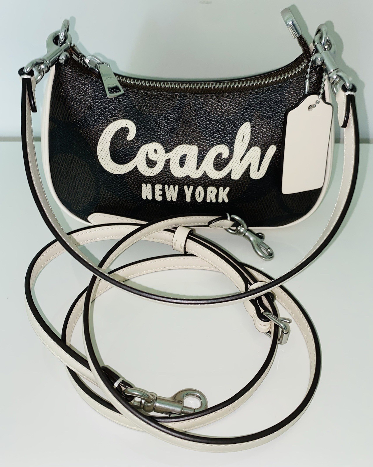 Coach Teri Mini Crossbody Leather Bag, Signature Canvas Coach Graphic, Worn Once