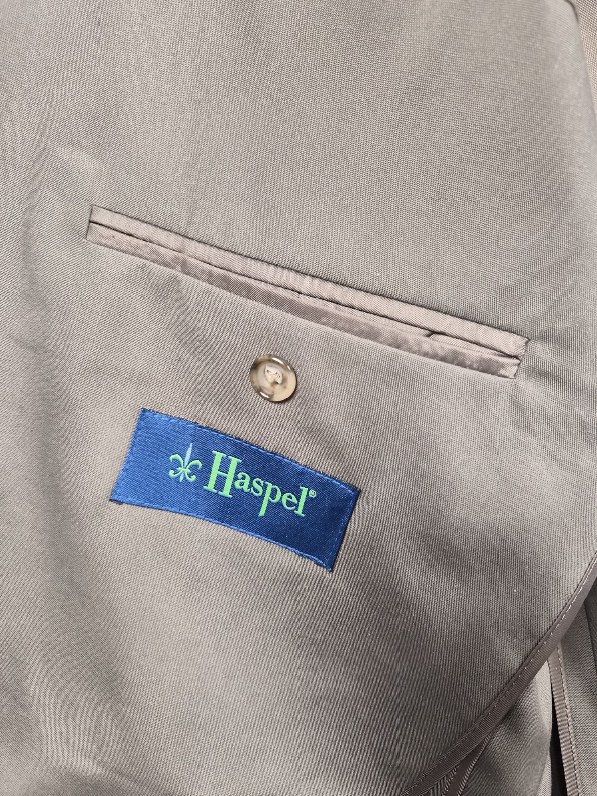 Haspel Perfect Poplin Men’s 2PC Suit 42R 36W Khaki Tan Cotton Blend Pleated READ