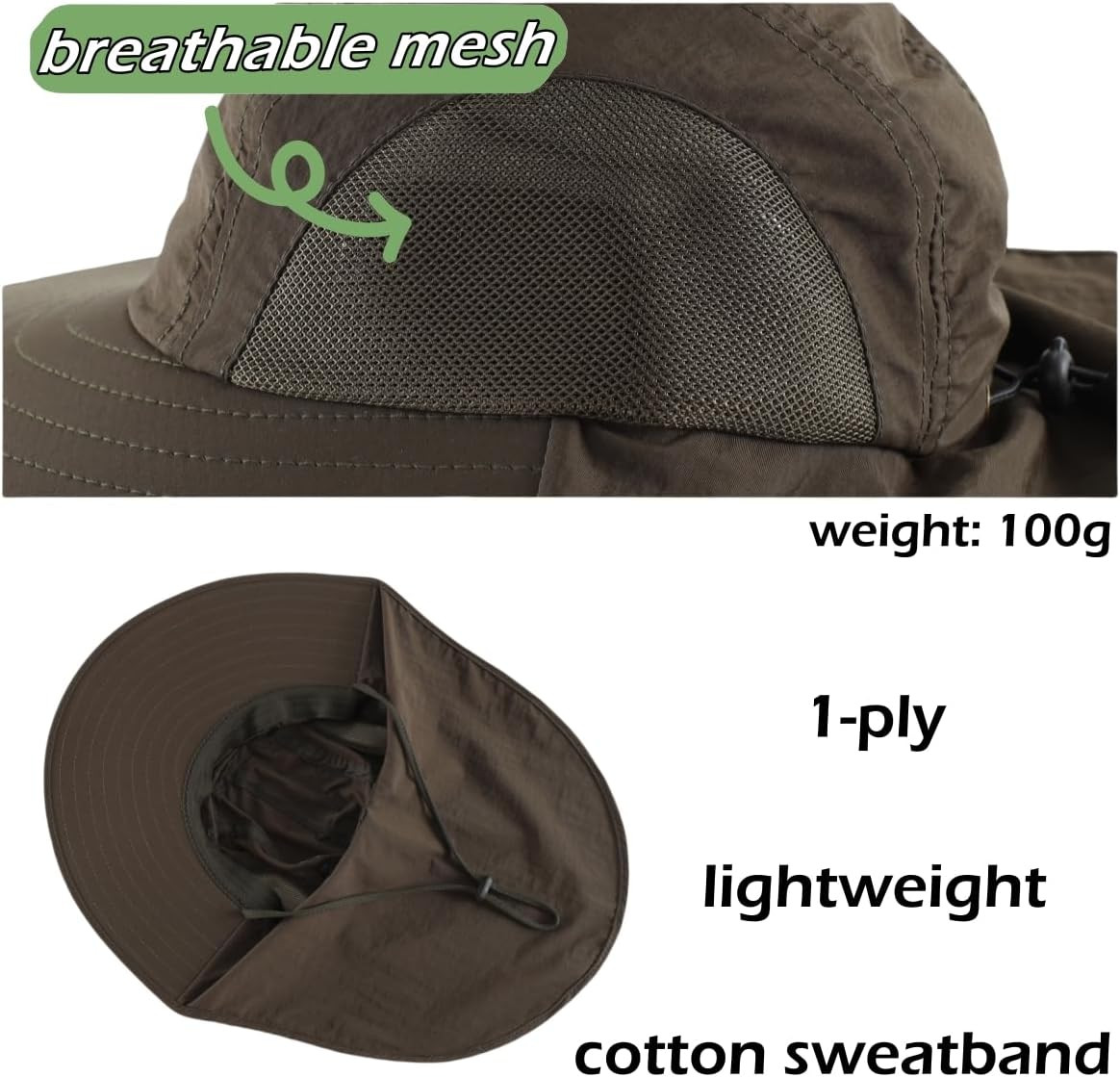 Wide Brim Sun Hat with Neck Flap for Men Women Summer Outdoor UPF 50+ Breathable