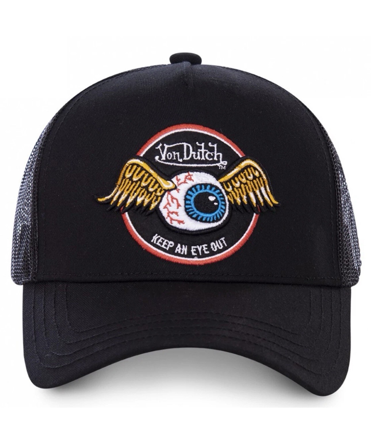 Von Dutch Men’s Trucker Hat Adjustable Mesh Back Black Embroidered Keep An Eye …