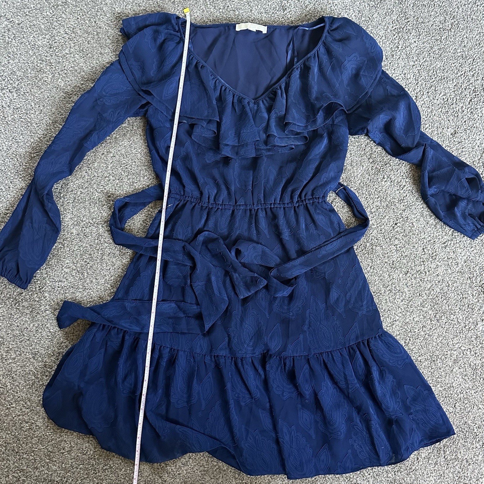 Michael Kors Navy Ruffle Dress Long Sleeve Mini Length Size XS
