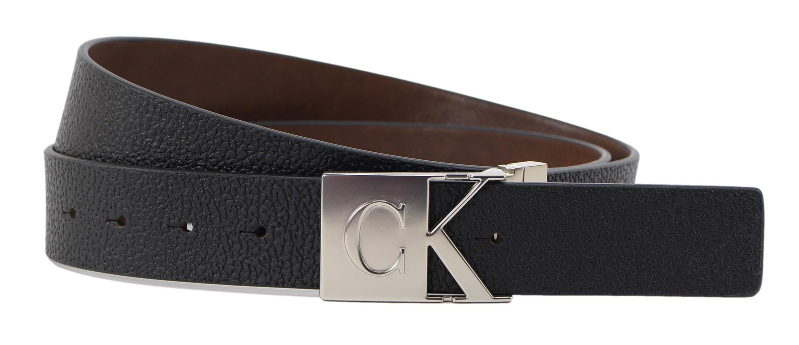 Calvin Klein Men’s 38mm Wide Genuine Leather CK Logo Buckle Belt Black/Brown