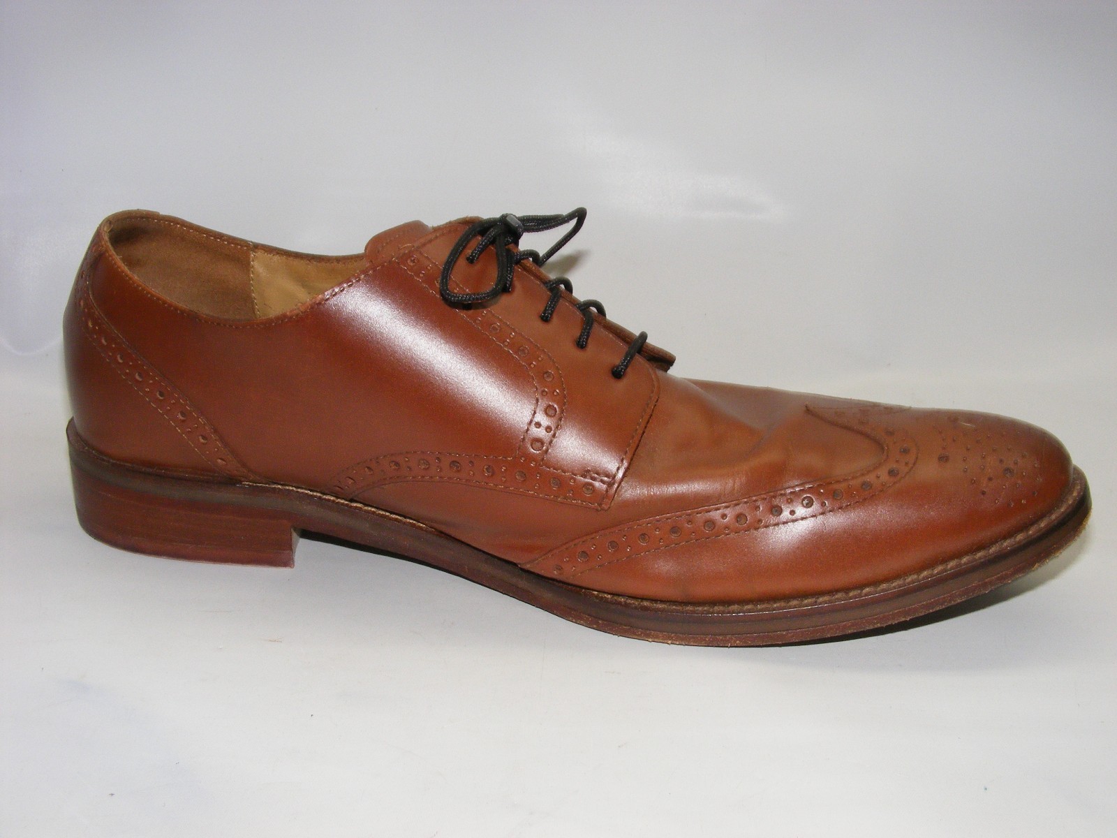 Cole Haan Mens Casual Dress Shoes Cognac Brown Leather Wingtip Oxford Size 13M