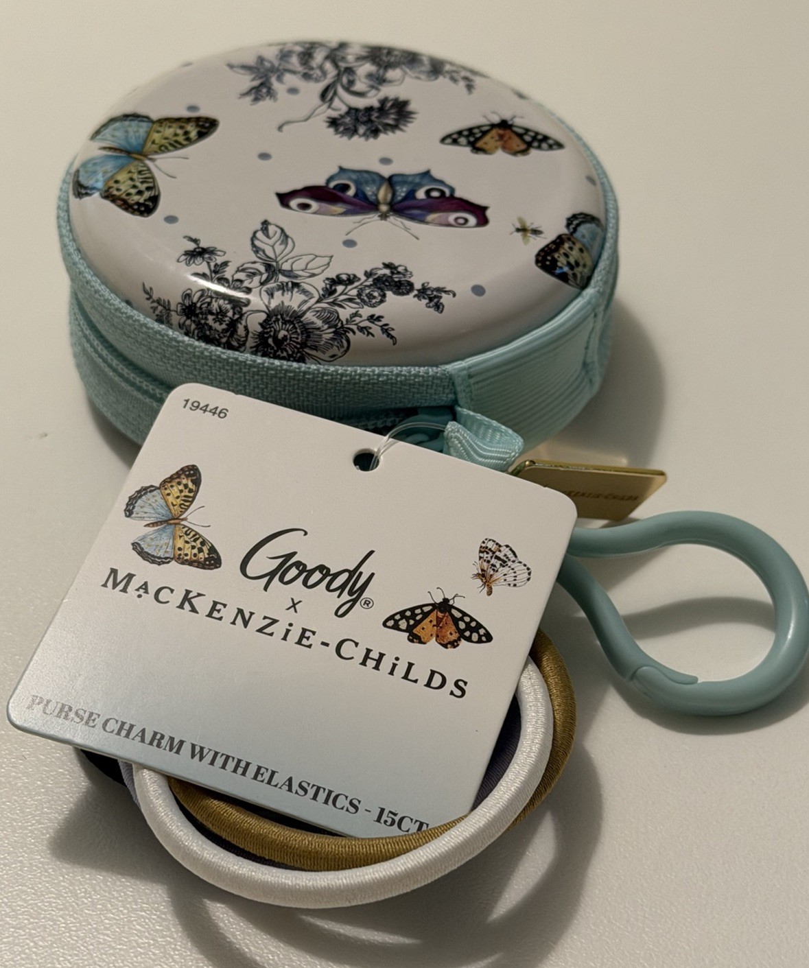 Goody x MacKenzie-Childs Butterfly Toile Purse Charm & 15 Ouchless Hair Elastic