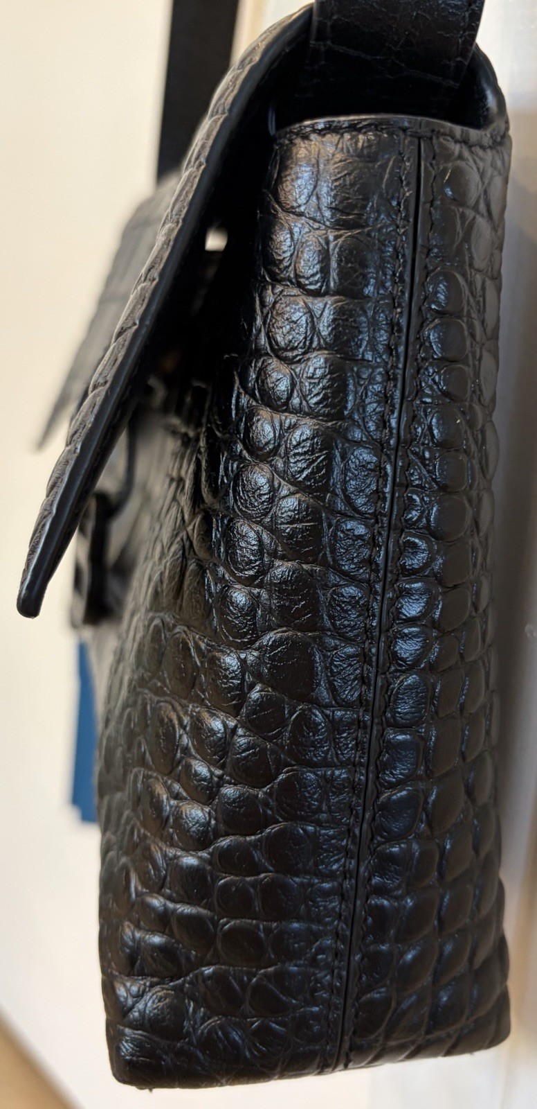 Pre Owned Black Croc Embossed Leather Balenciaga Shoulder Crossbody Handbag VGUC