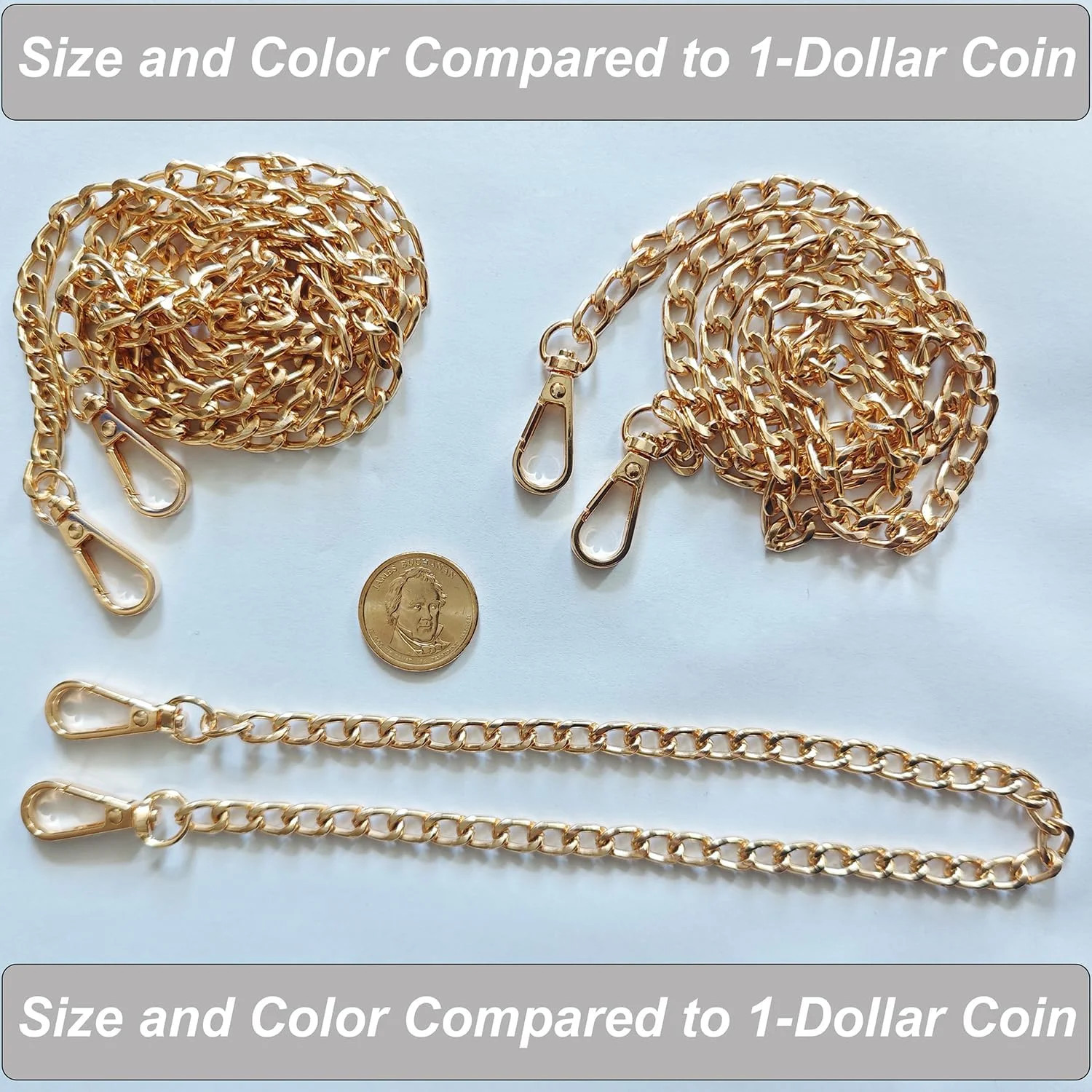 3 Pack Gold Metal Chains for Purse Strap Wallet Bag Chain Replacement (16″,36″,4
