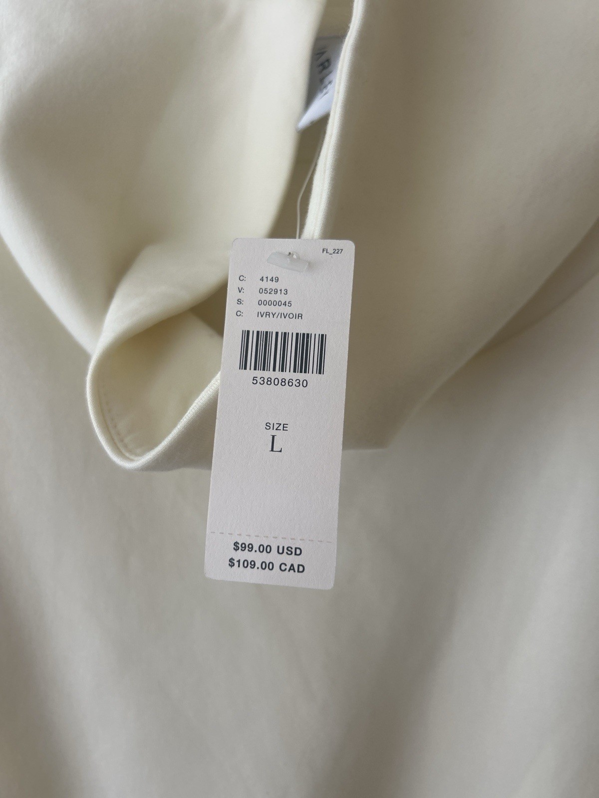 Varley Freya Sweat Funnel Neck Sweatshirt Ivory Marl Drawcord Waist Size L NWT