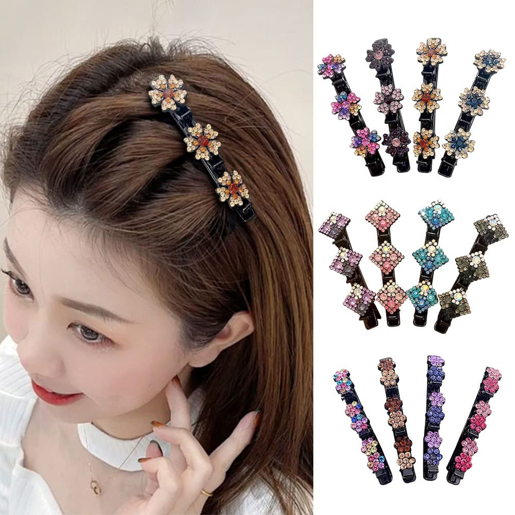 4PCS Sparkling Crystal Stone Braided Hair Clips, 2026 New Crystal Stone Braided