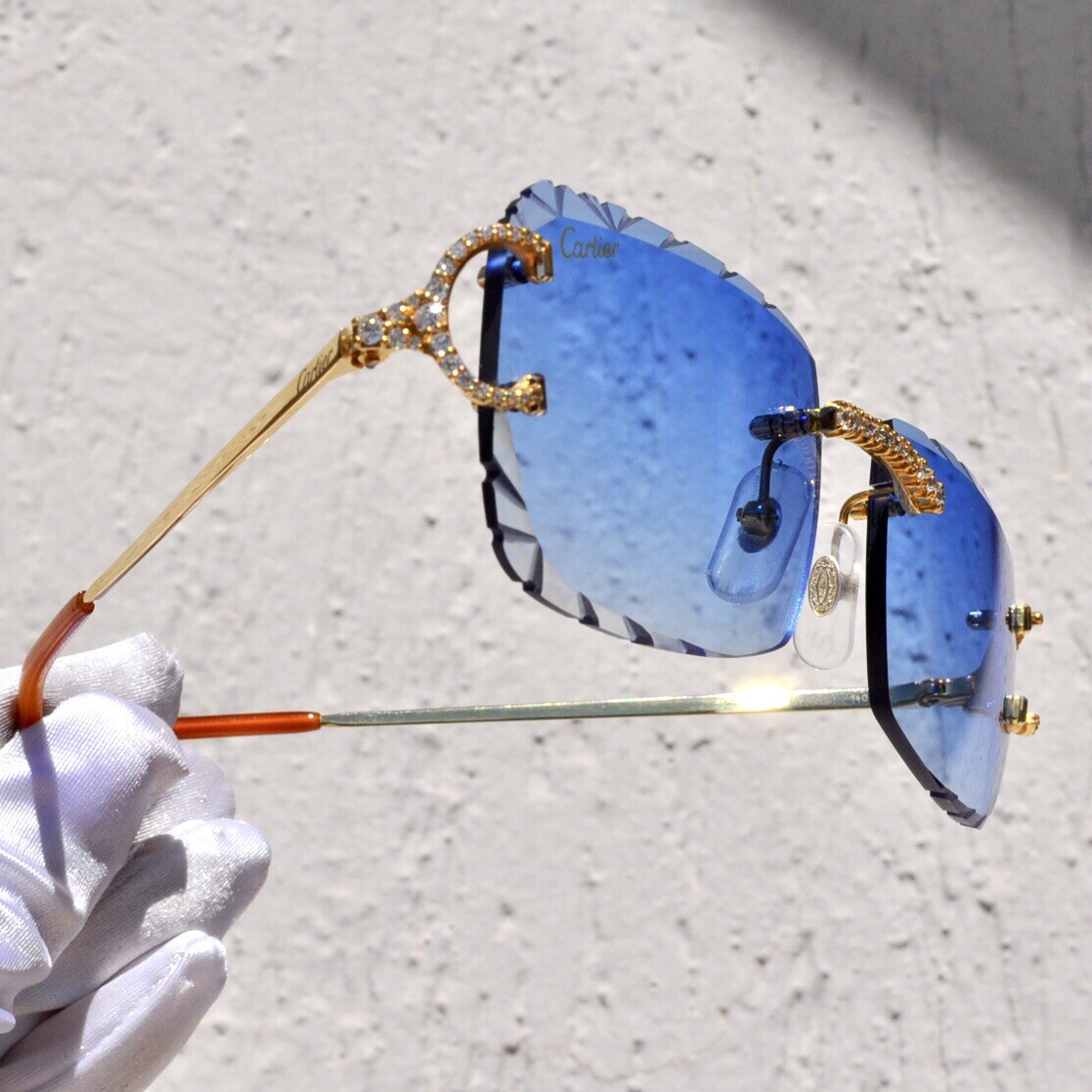 Cartier rimless Custom Diamond💎sunglasses glasses BIG C decor Piccadilly Frame