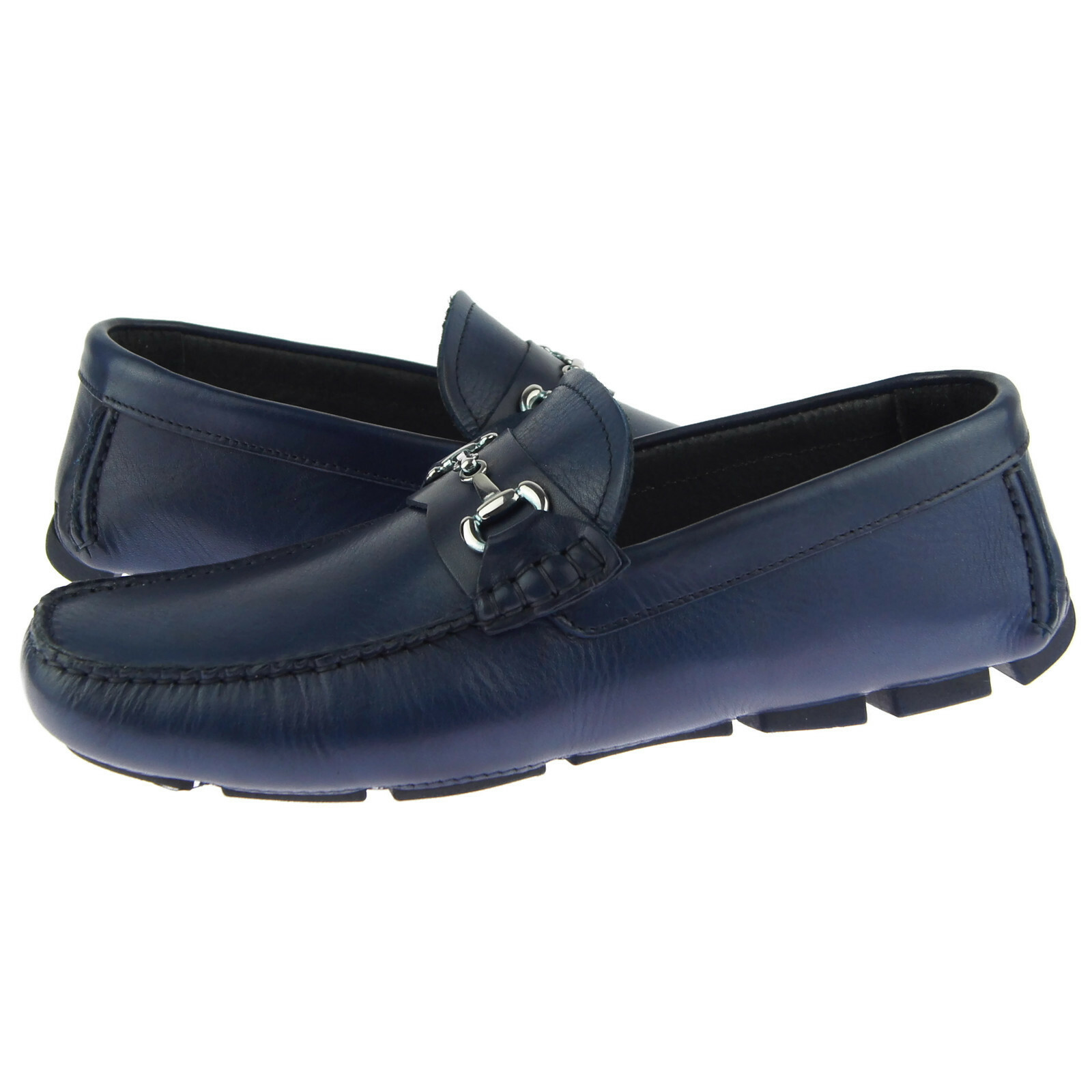 Alex D “Richmond” Men’s Leather Moccasins, Driving Shoes, Bit Loafers, Blue