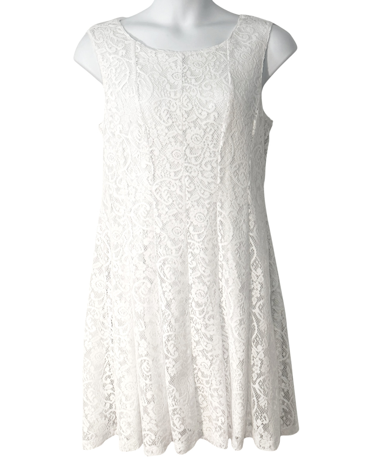 Connected Sz 16 Fit-and-Flare Dress Princess Cut White Crochet Lace Romantic