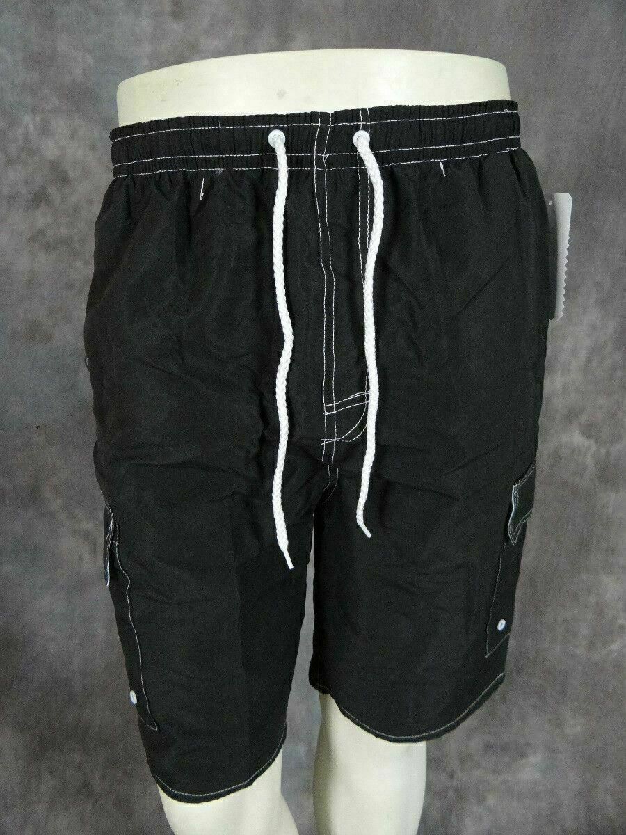 Cargo Shorts Swim Trunks Mens Elastic Double Sport Stripe Inside Mesh Lining