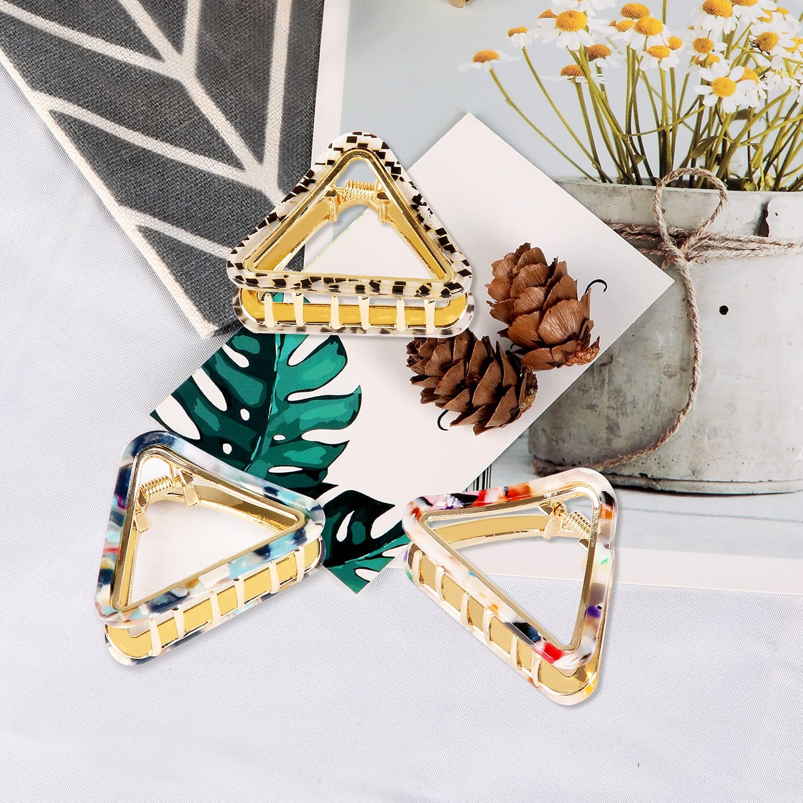 3 Pack Hollow Triangle Hair Clips for Women Girls 2 inch Acetate Hair Jaw Cli…