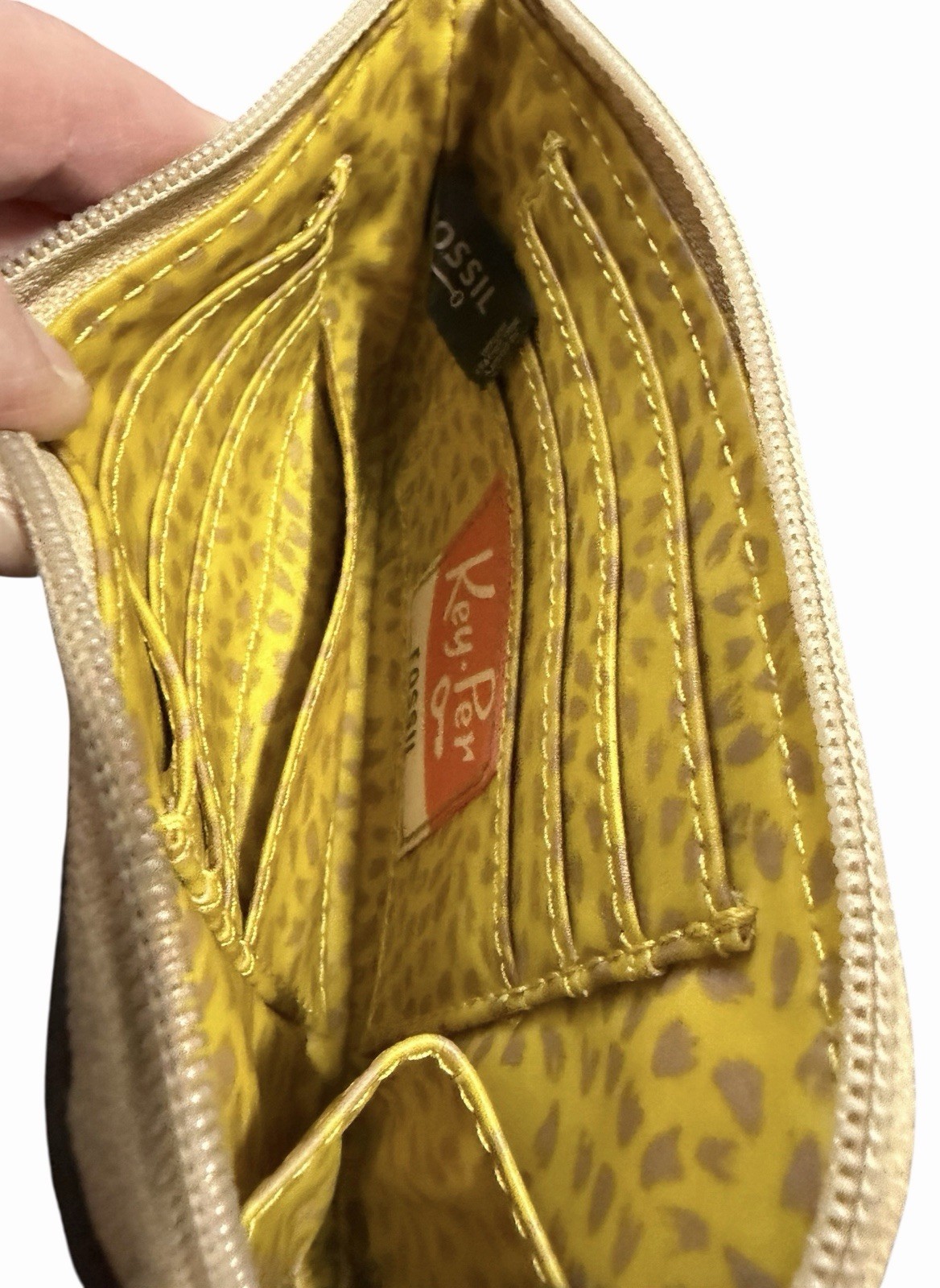 Fossil “Key-Per” Gently Used Floral Coated Canvas Wristlet w/ Leather Trim