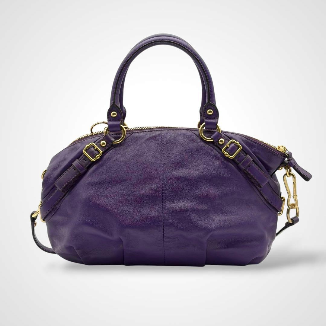 Coach Madison Satchel Leather Purple Handbag 2way Shoulder Bag Authentic Genuine