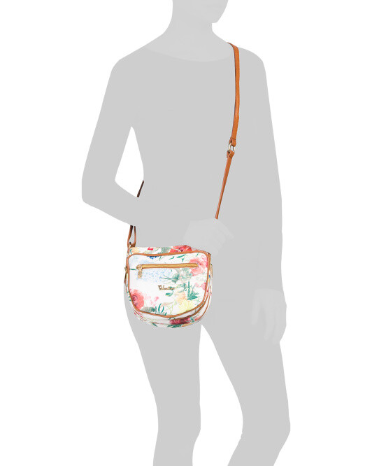 Valentina Italian Multi Entry Crossbody White + Floral Cognac Trim NWT #1
