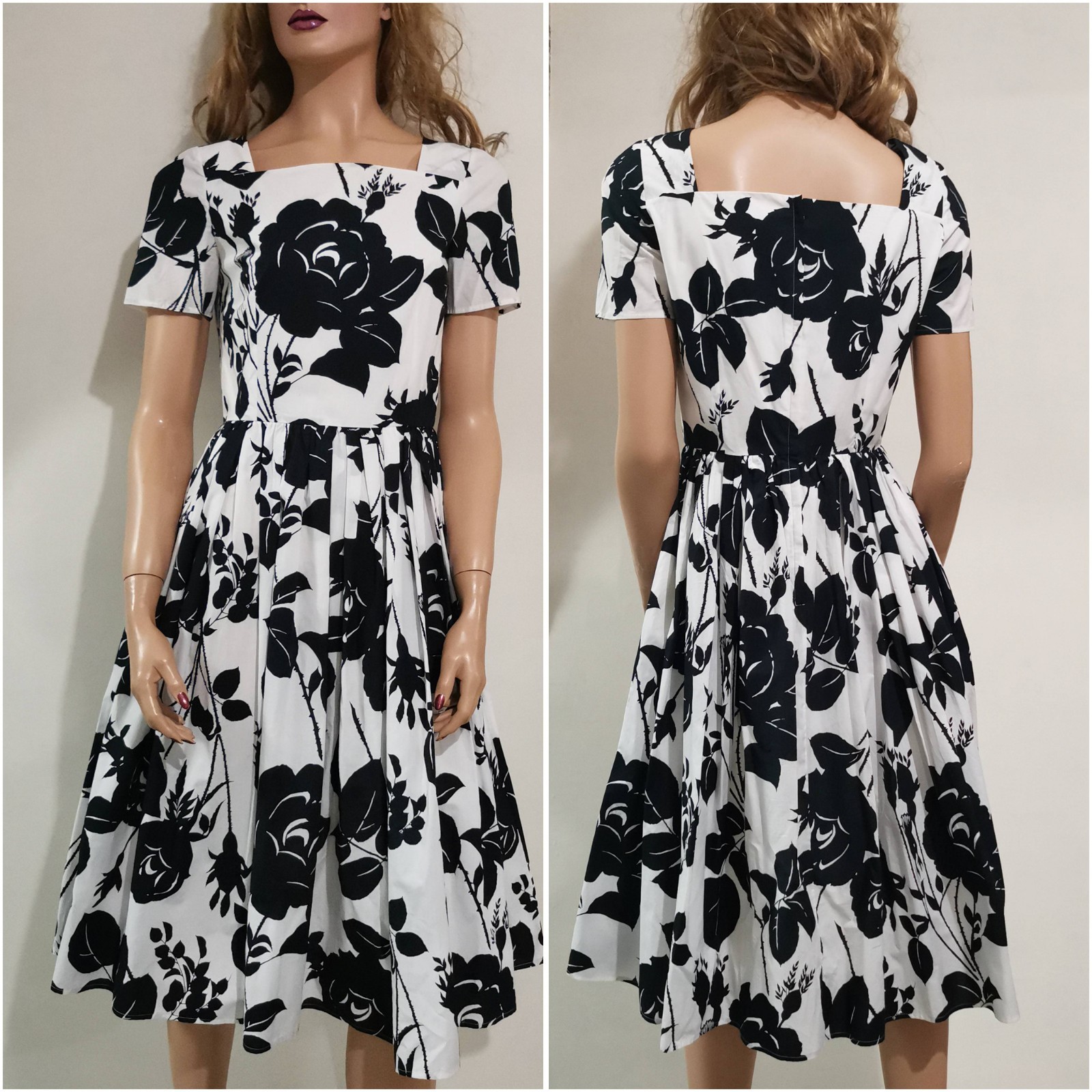 🆓US🛃 FW2015 Dolce&Gabbana black roses floral printed cotton dress IT 42