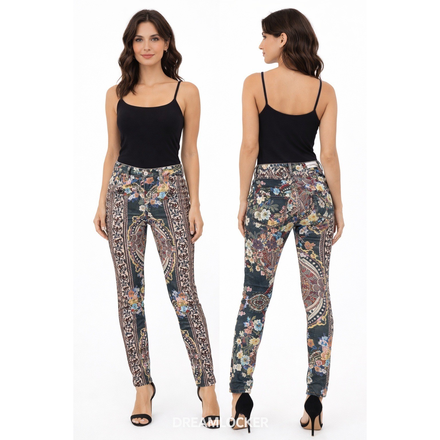 Etienne Marcel Floral Paisley Mixed Print Skinny Jeans Lux Boho Multi-Color 24