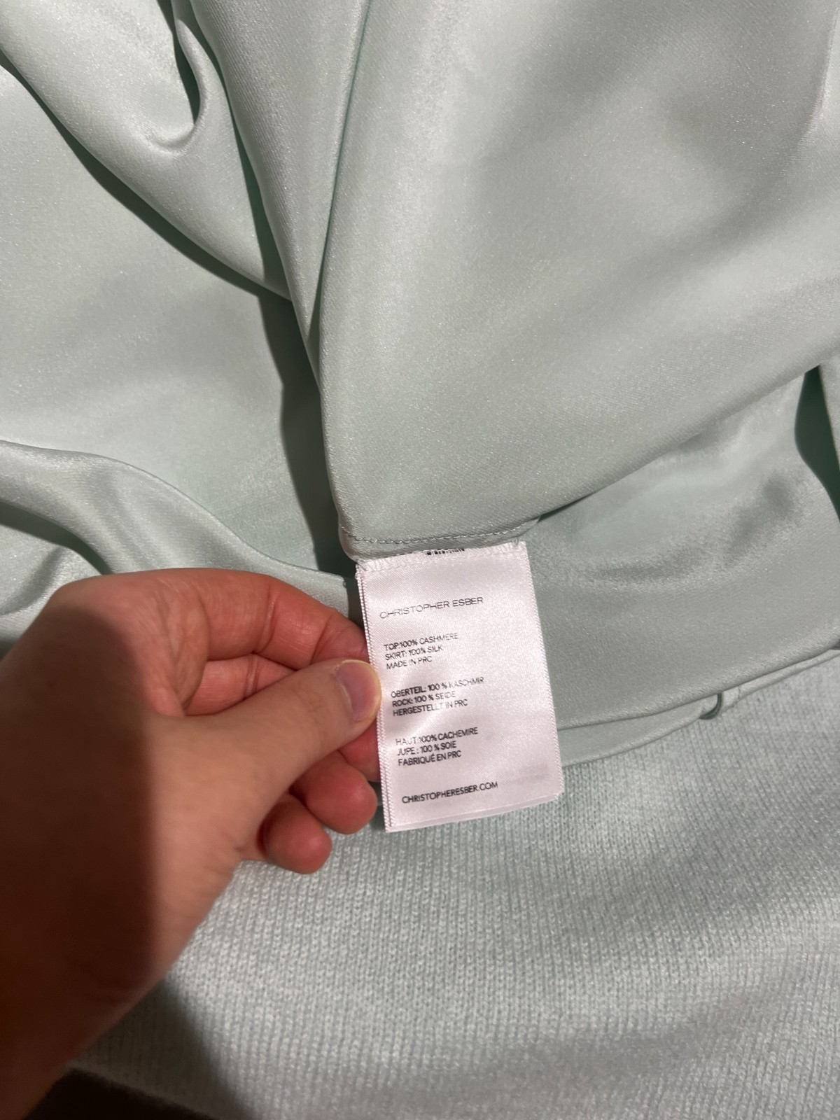 BNWT CHRISTOPHER ESBER MINT SHOULDERLESS CASHMERE MONUMENT DRESS – SIZE M