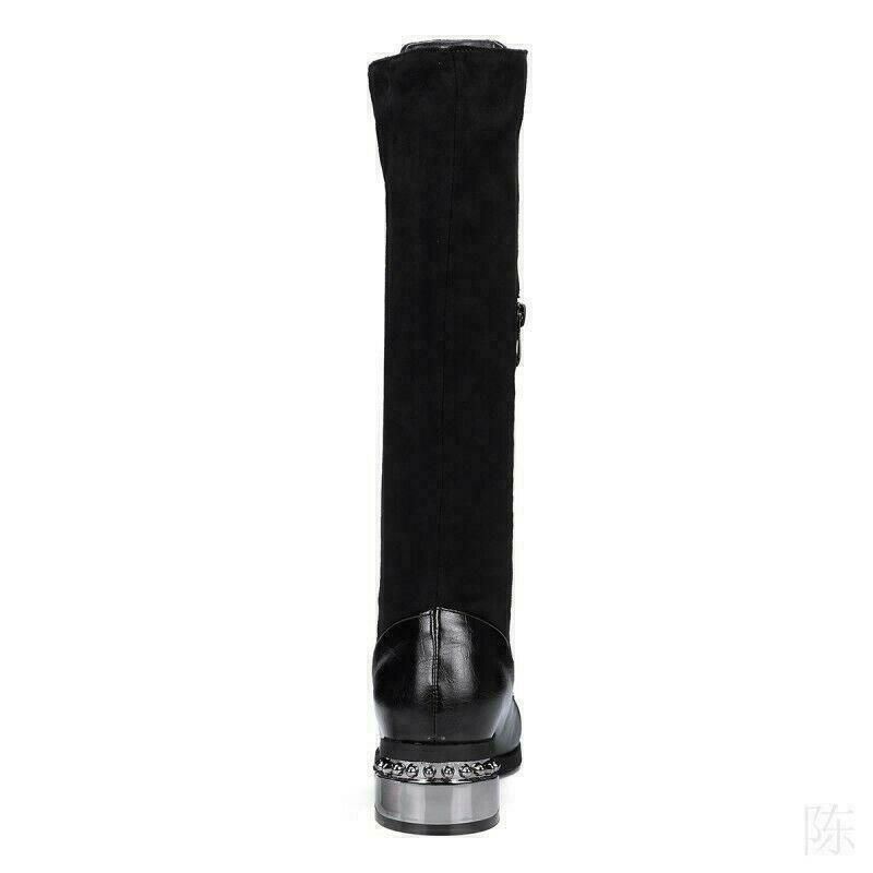 British Women’s Studded Pointy Toe Zip Knee High Boots Biker Gothic Riding Shoes