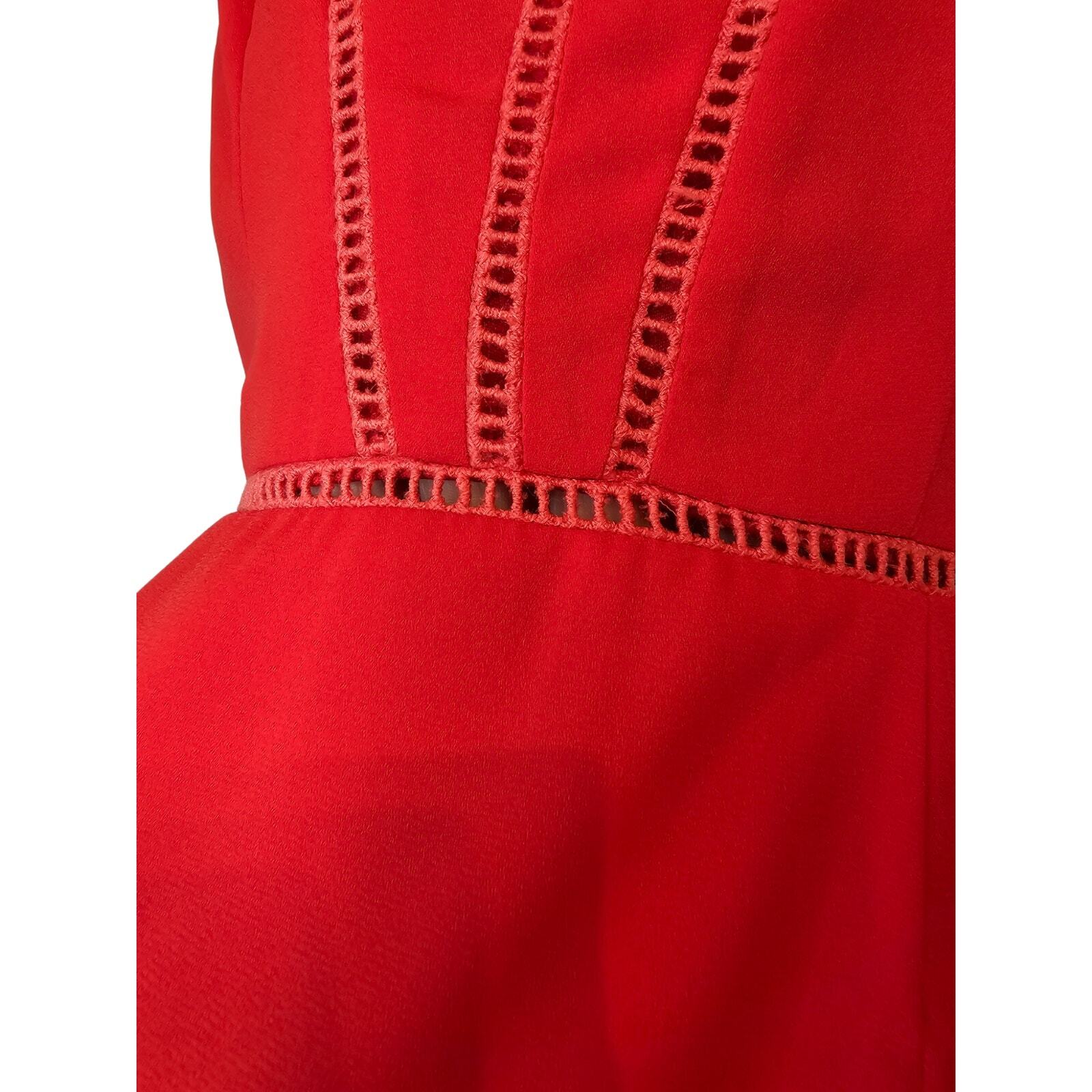 Sienna Sky High Low Sleeveless Crochet Asymmetrical Tulip Mini Dress Red S