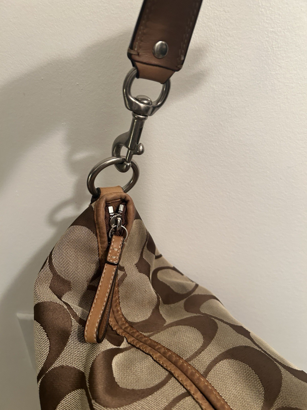 Coach Signature Logo Brown/Beige Large Hobo Shoulder Bag