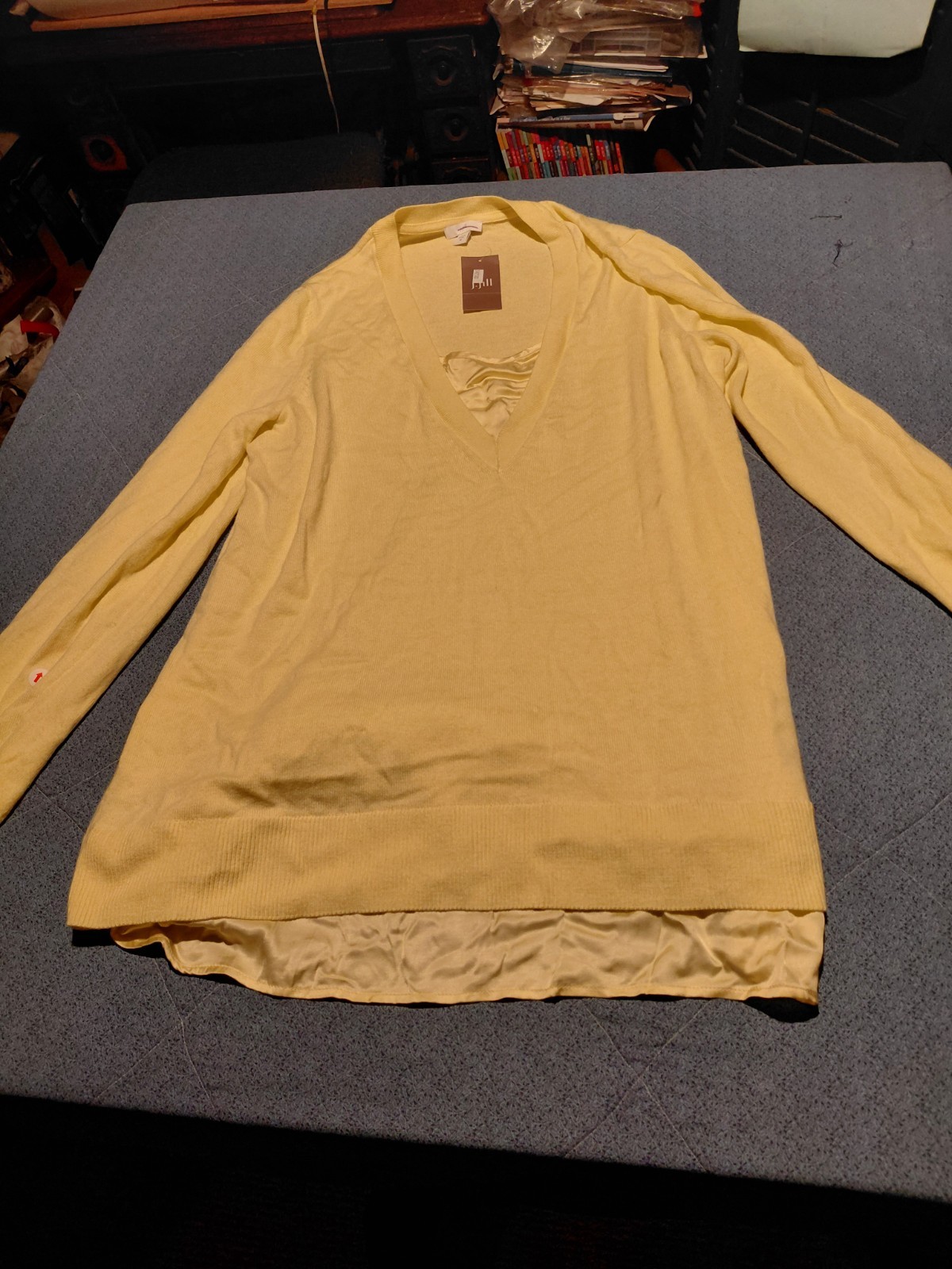 NWT J. Jill Women’s V-Neck Mixed Media Sweater Tunic Shirt Yellow Size Medium