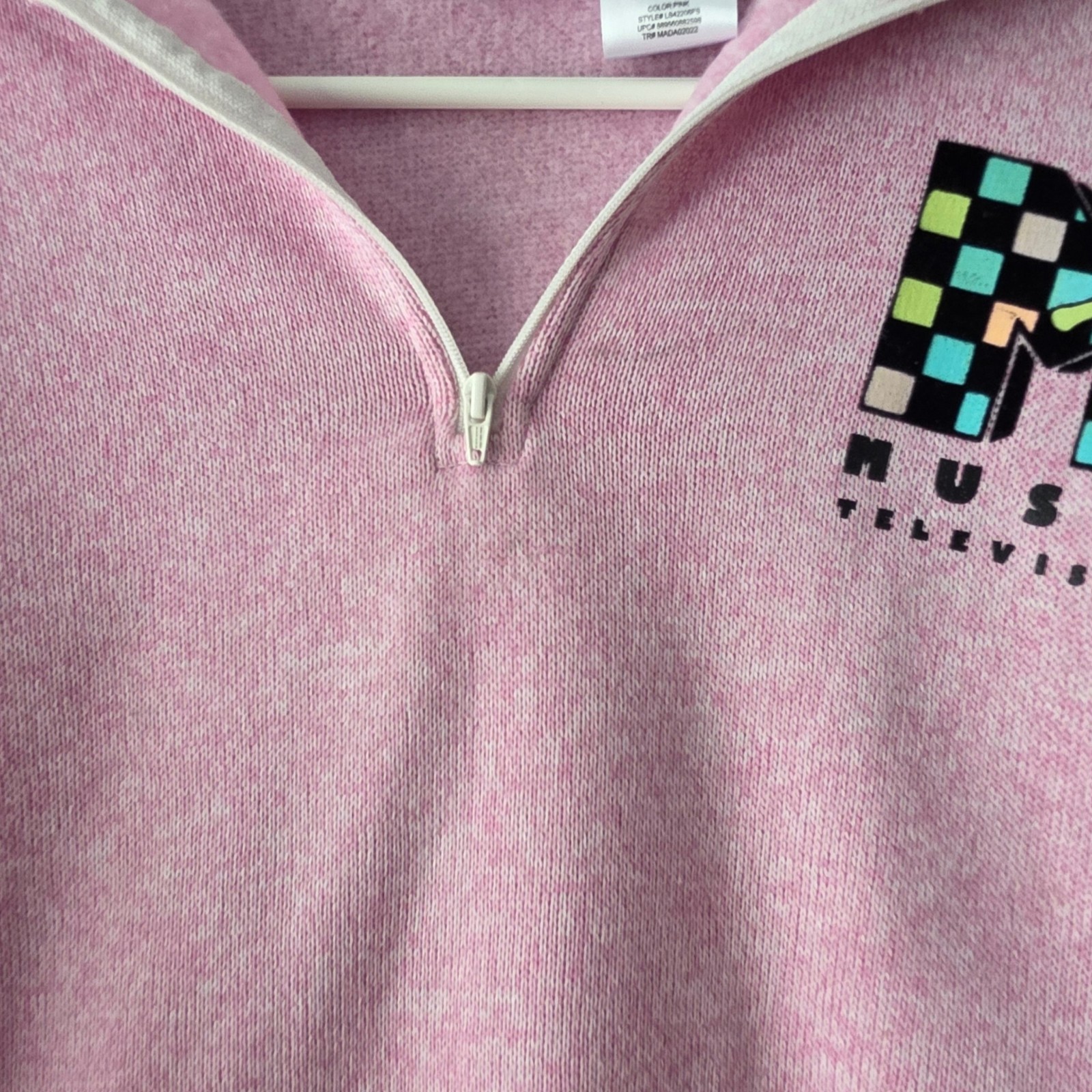 MTV Quarter Zip Sweatshirt Women’s Small Pink Fleece NWT Retro Graphic Pullover