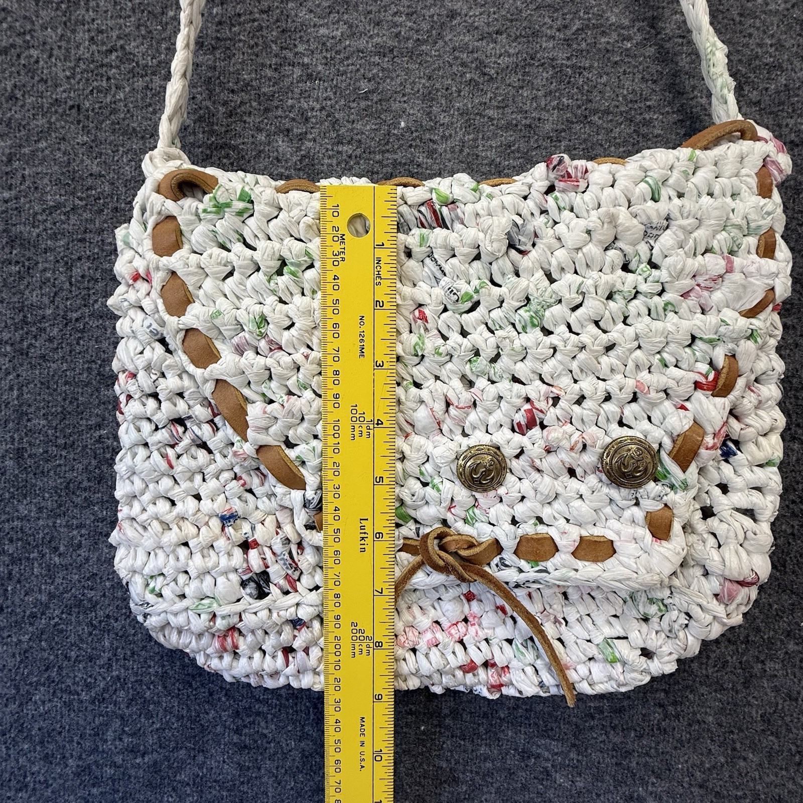 Handmade Recycled Woven Plastic Grocery Bag Tote Eco Friendly Upcycled Purse