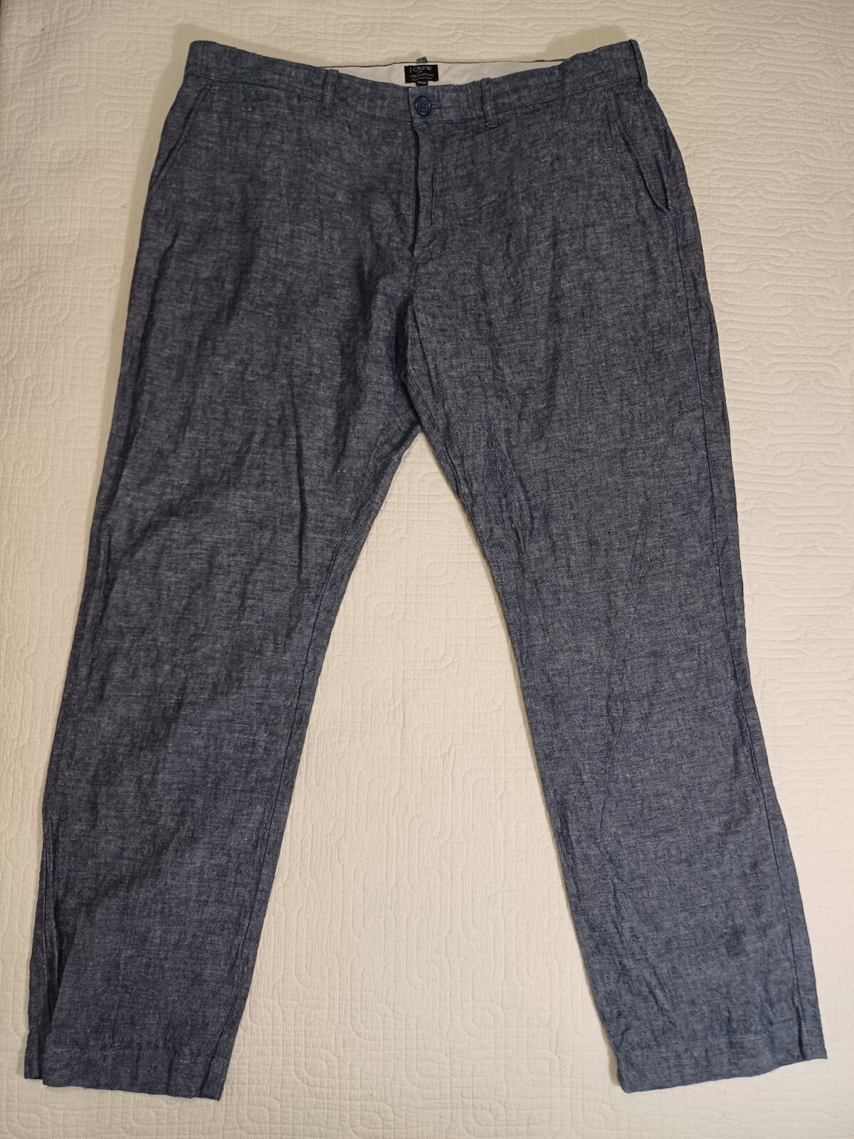 J Crew Pants Mens 38×31 Blue Linen Blend The Sutton Slim Straight Chino Trousers