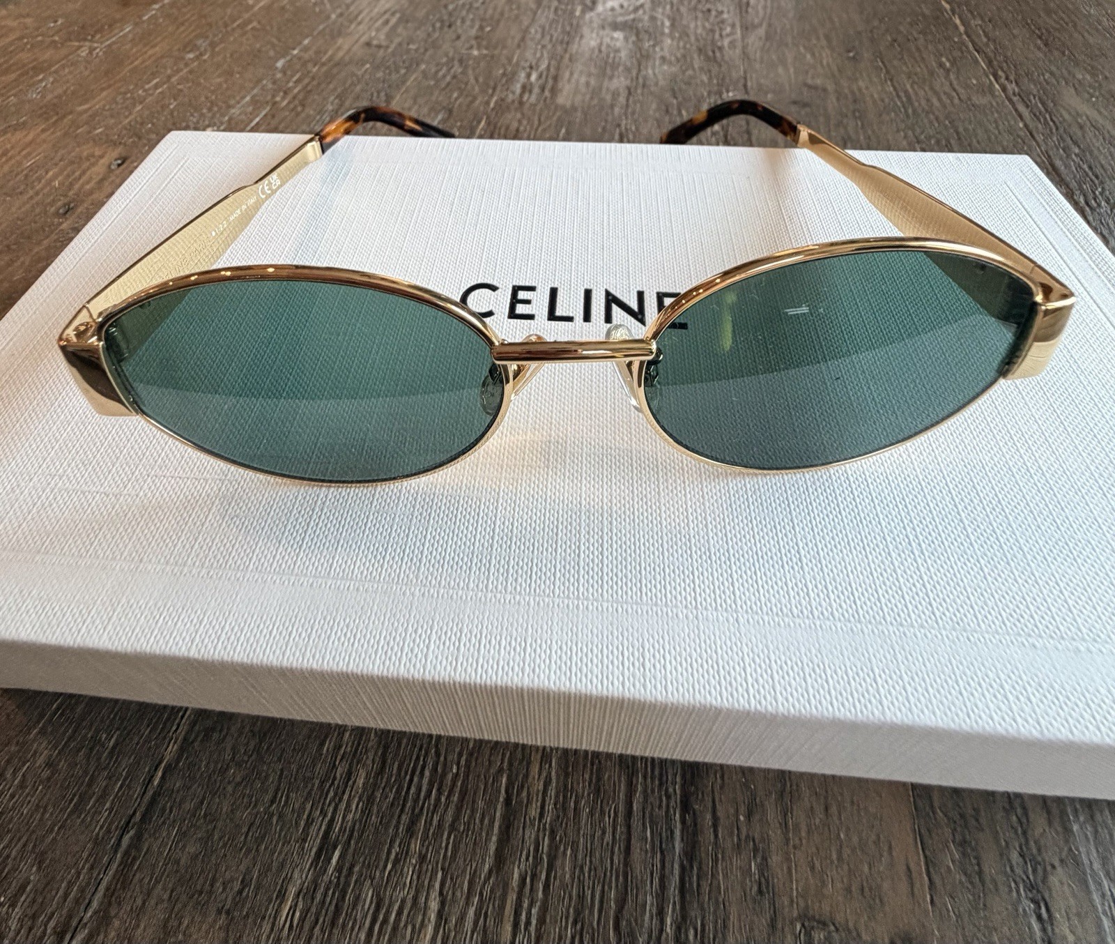 Celine Triomphe Oval Sunglasses Metal Gold Green