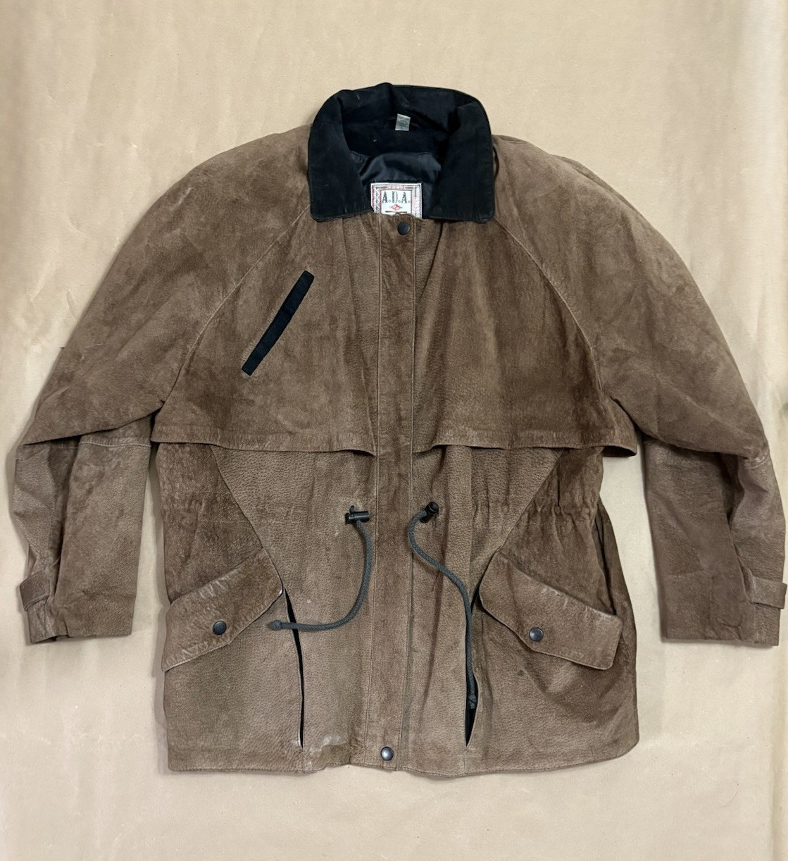 ADA Men’s Suede Field Jacket Brown/Black Point Collar Lined Size L 44″