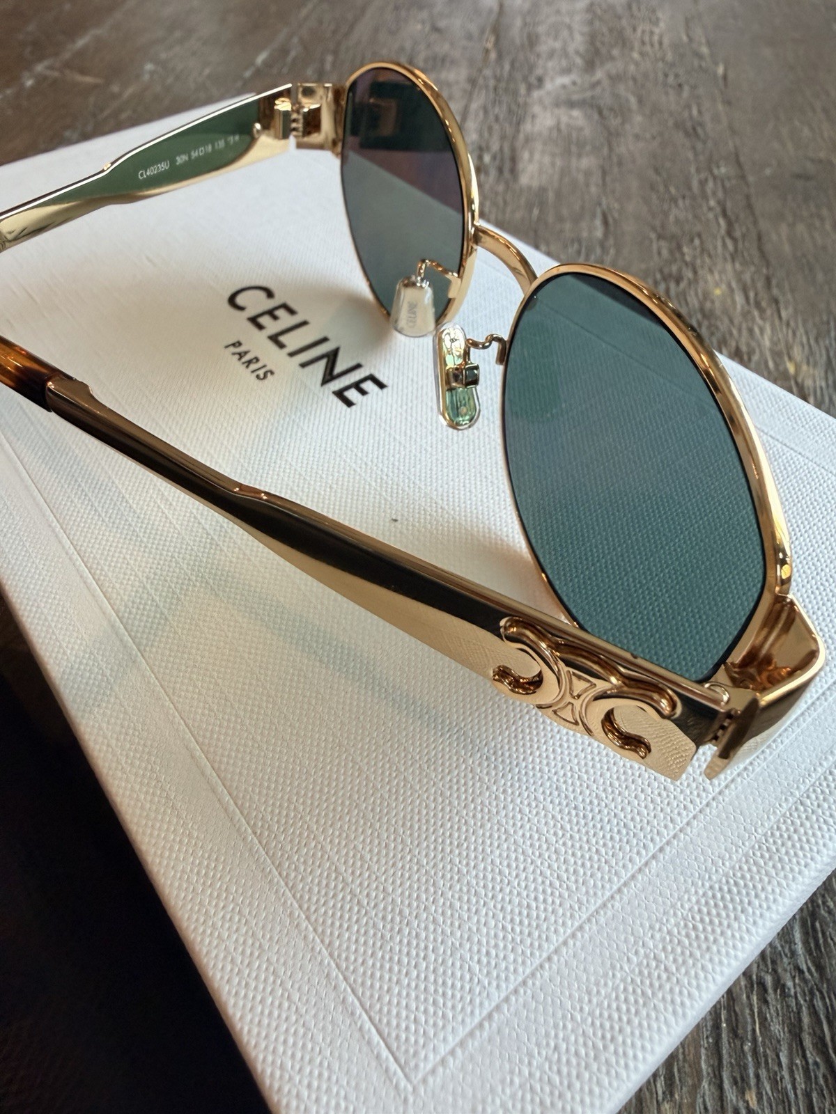 Celine Triomphe Oval Sunglasses Metal Gold Green