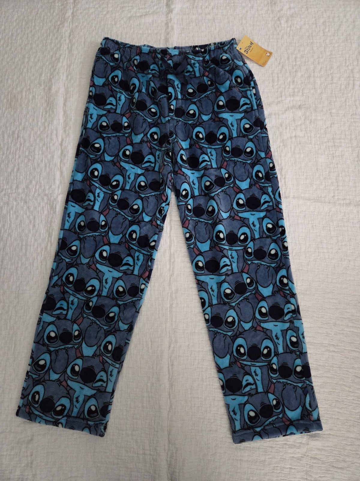 Disney Stitch Men’s Blue Fleece Drawstring Pajama Pants Graphic Print L/G
